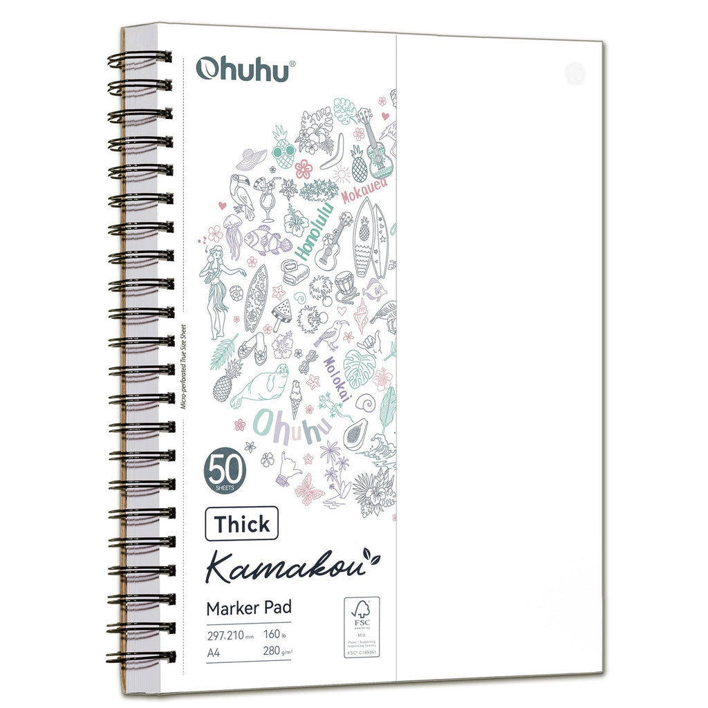 Ohuhu Heavyweight Bleedproof Double-Sided Marker Pad, Spiral-Bound - Kamakou