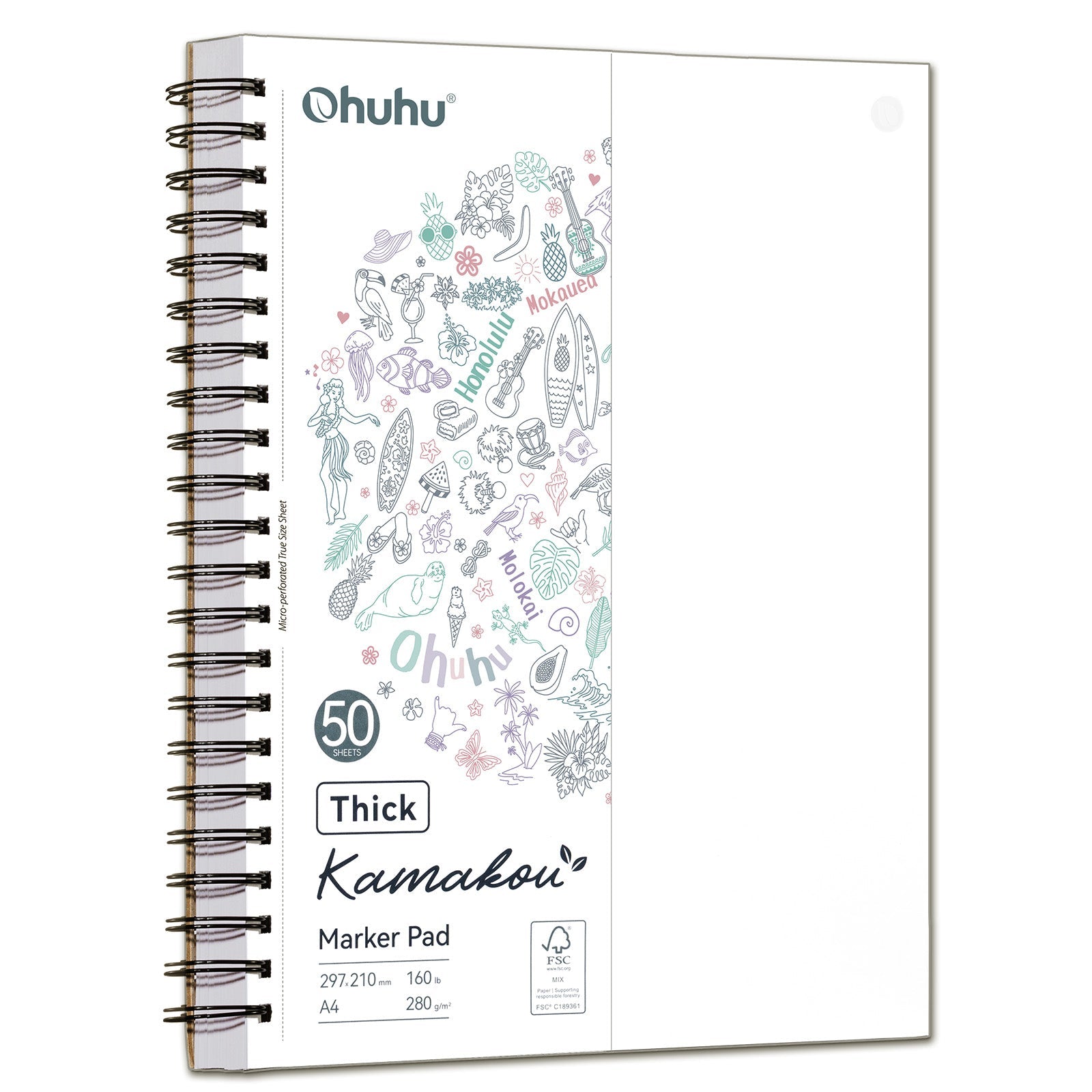 Ohuhu Heavyweight Bleedproof Double-Sided Marker Pad, Spiral-Bound - Kamakou