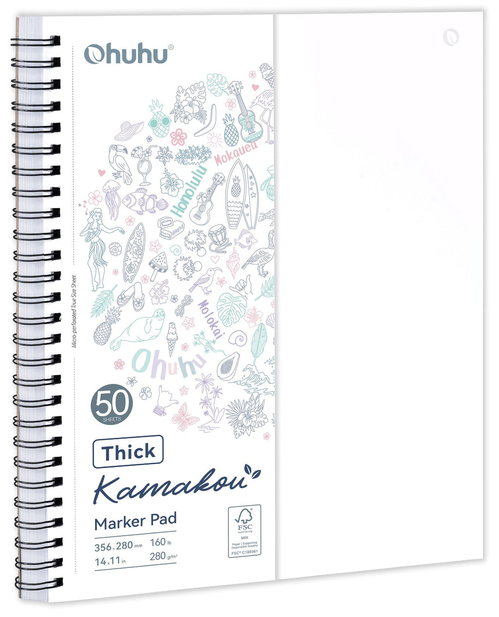 Ohuhu Heavyweight Bleedproof Double-Sided Marker Pad, Spiral-Bound - Kamakou