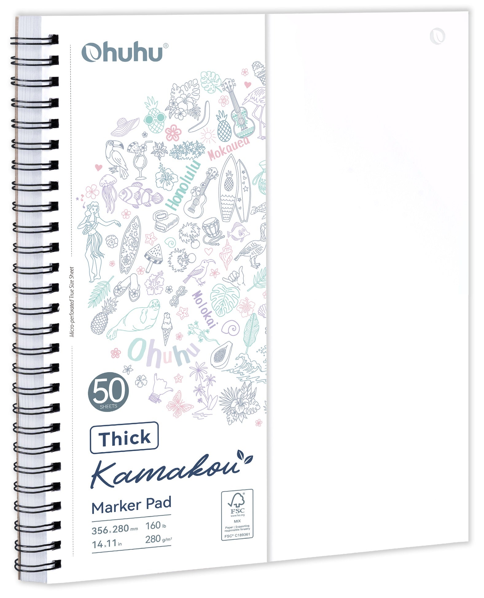 Ohuhu Heavyweight Bleedproof Double-Sided Marker Pad, Spiral-Bound - Kamakou