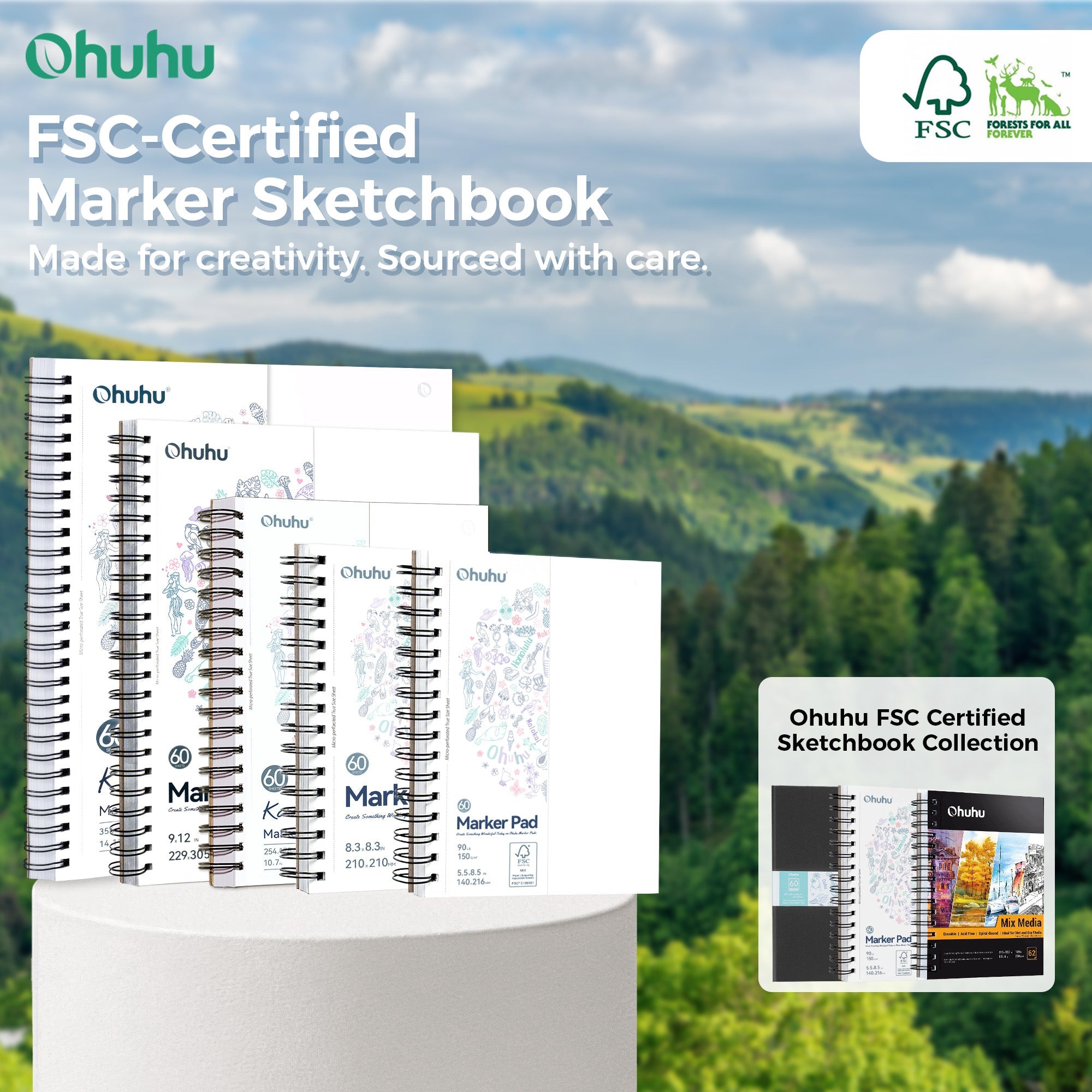 Ohuhu Bleedproof Double-Sided Marker Pad, Spiral-Bound