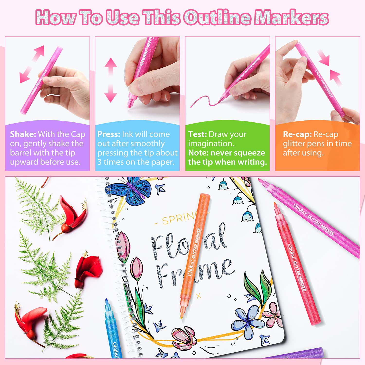 Ohuhu Glitter Metallic Marker Pens (Australia Domestic Shipping)