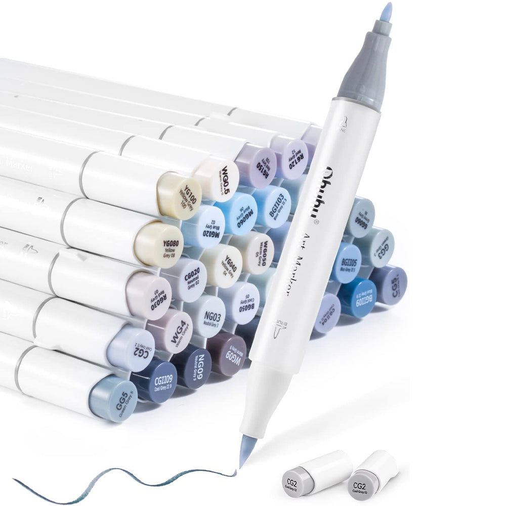 Ohuhu Honolulu 36 Gray Tone Colors Dual Tips Alcohol Art Markers (Mexico Domestic Shipping)