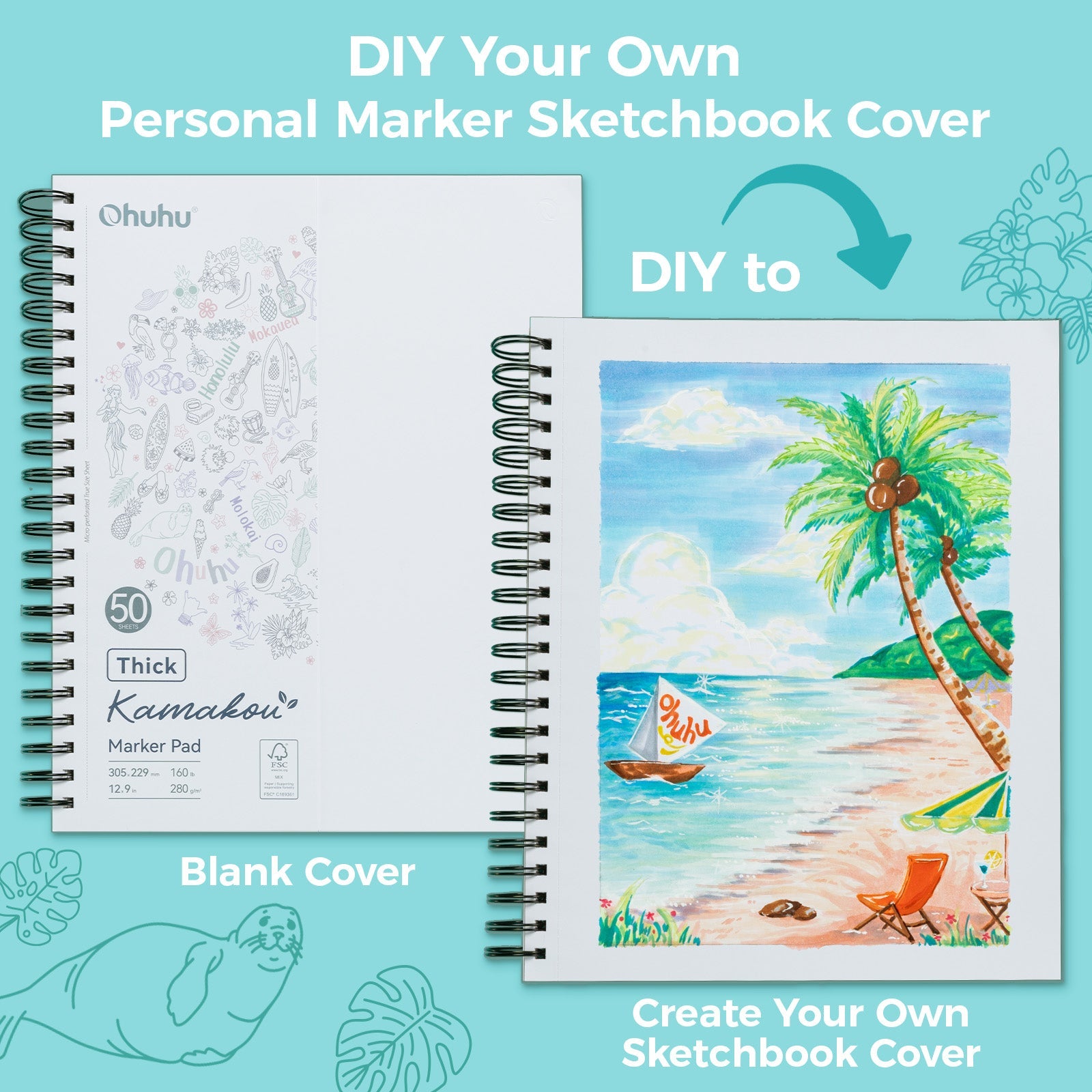 Ohuhu Heavyweight Bleedproof Double-Sided Marker Pad, Spiral-Bound - Kamakou