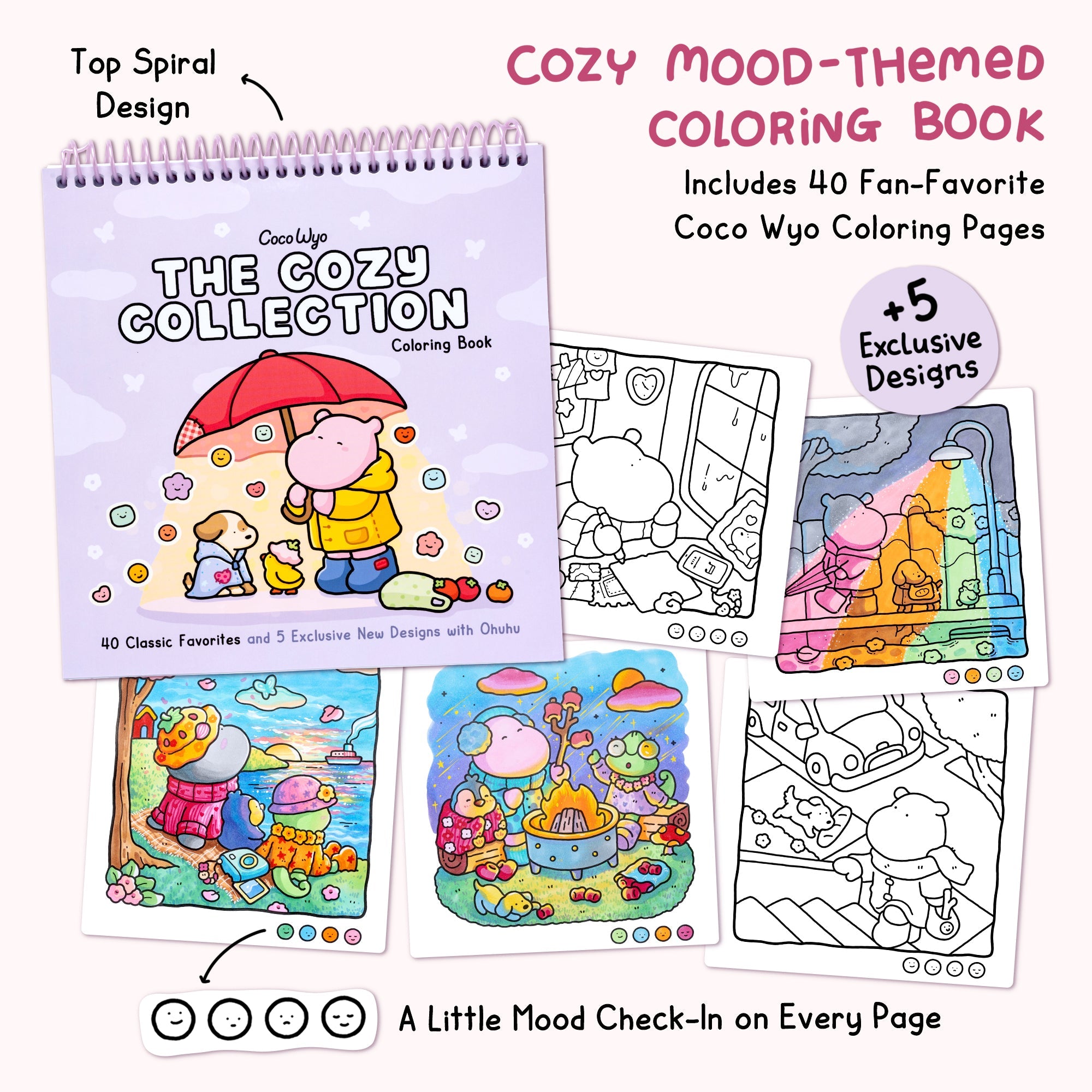 Ohuhu x Coco Wyo Cozy Mood Coloring Kit, Honolulu B 48 Colors Alcohol Markers with Brush & Fine Dual Tips, Coloring Book with Mood Tracker Pages