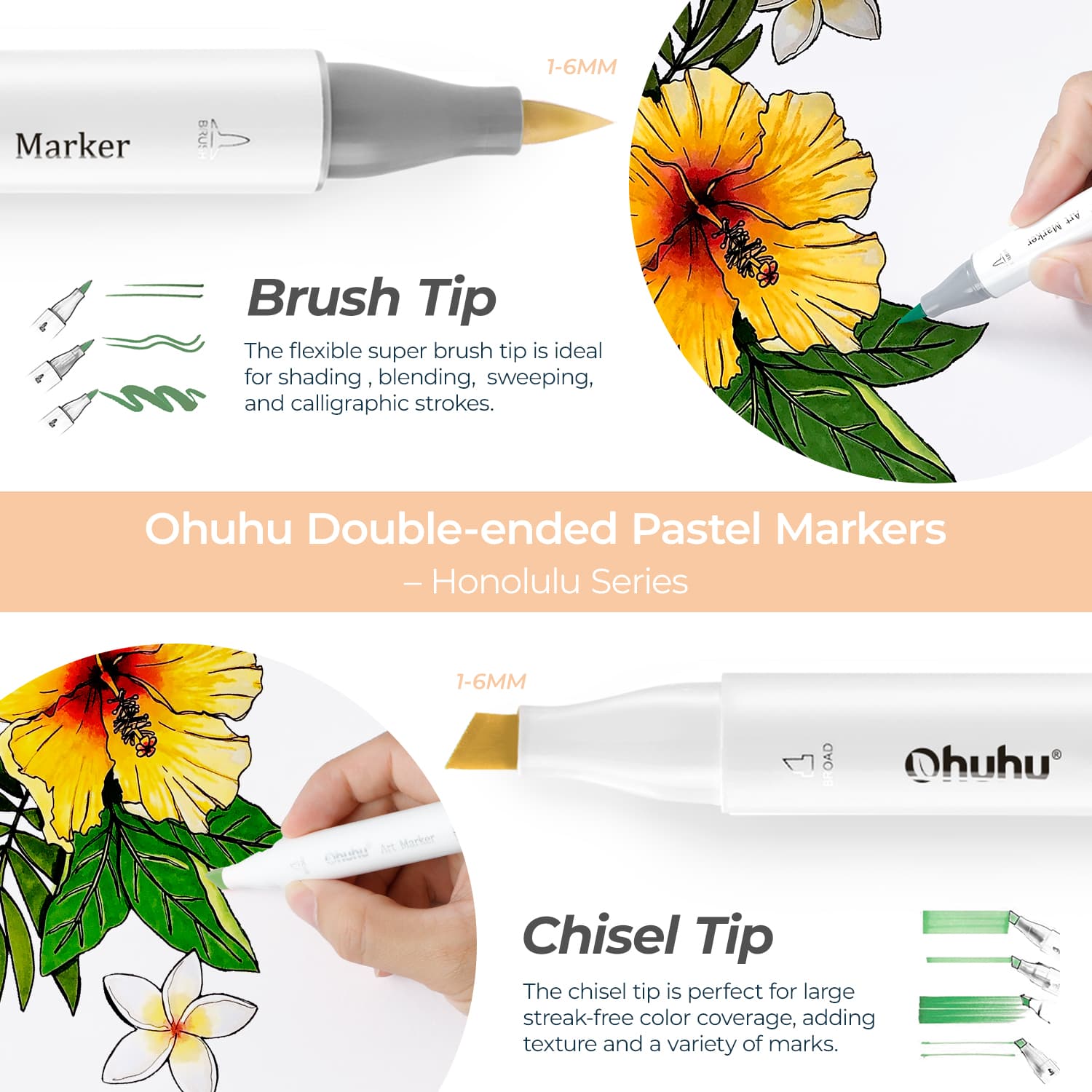 Ohuhu Honolulu 96 Pastel Colors Alcohol Art Markers - Sweetness & Blossoming (Mexico Exclusive)