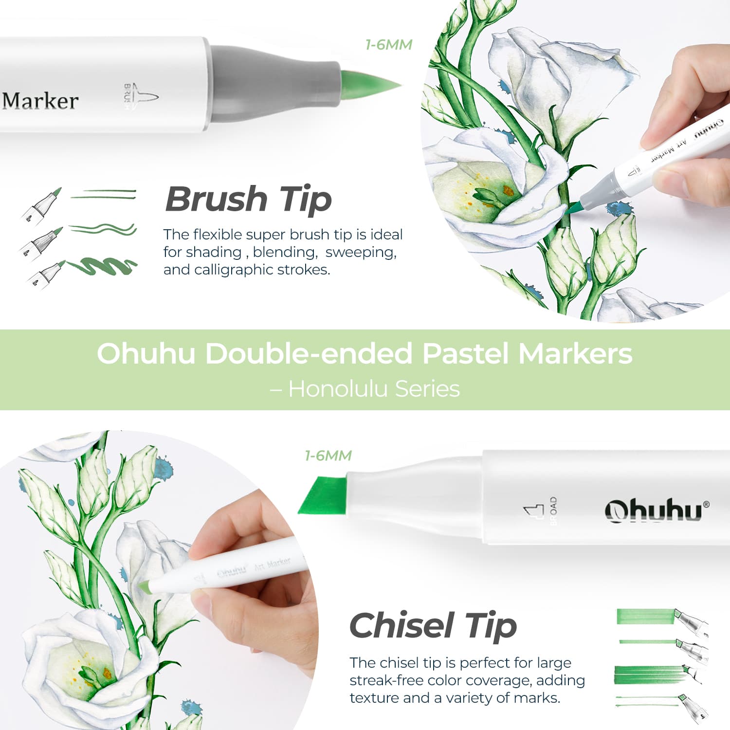 Ohuhu Honolulu New 48 Pastel Colors Dual Tips Alcohol Art Markers - Blossoming (Canada Domestic Shipping)