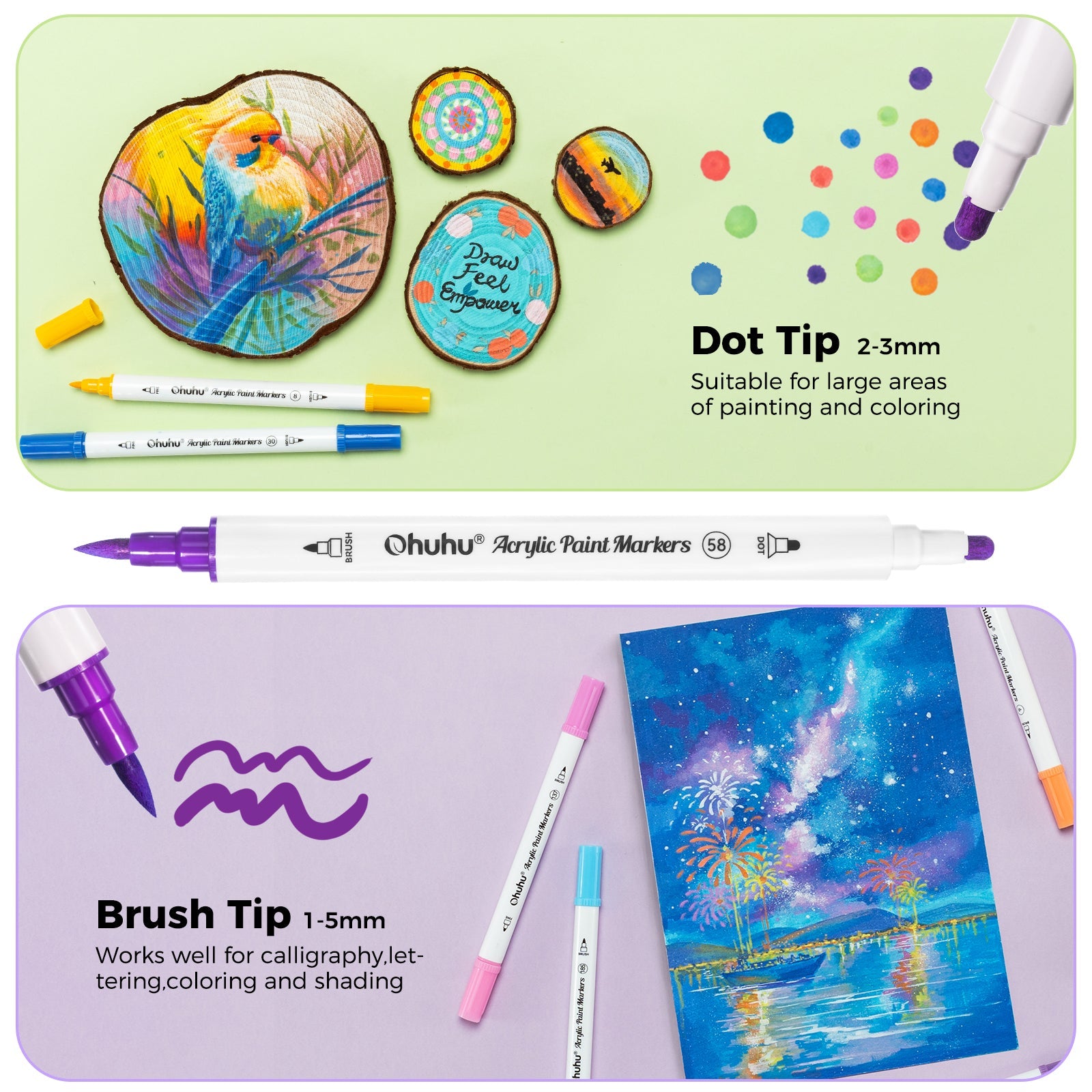Ohuhu Acrylic Paint Markers Cotton-core 72 Colors - Akaka