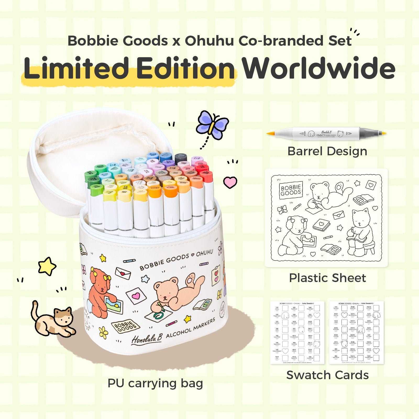 Ohuhu x Bobbie Goods Honolulu B 48 Colors Dual Tips Alcohol Art Markers, Brush & Fine