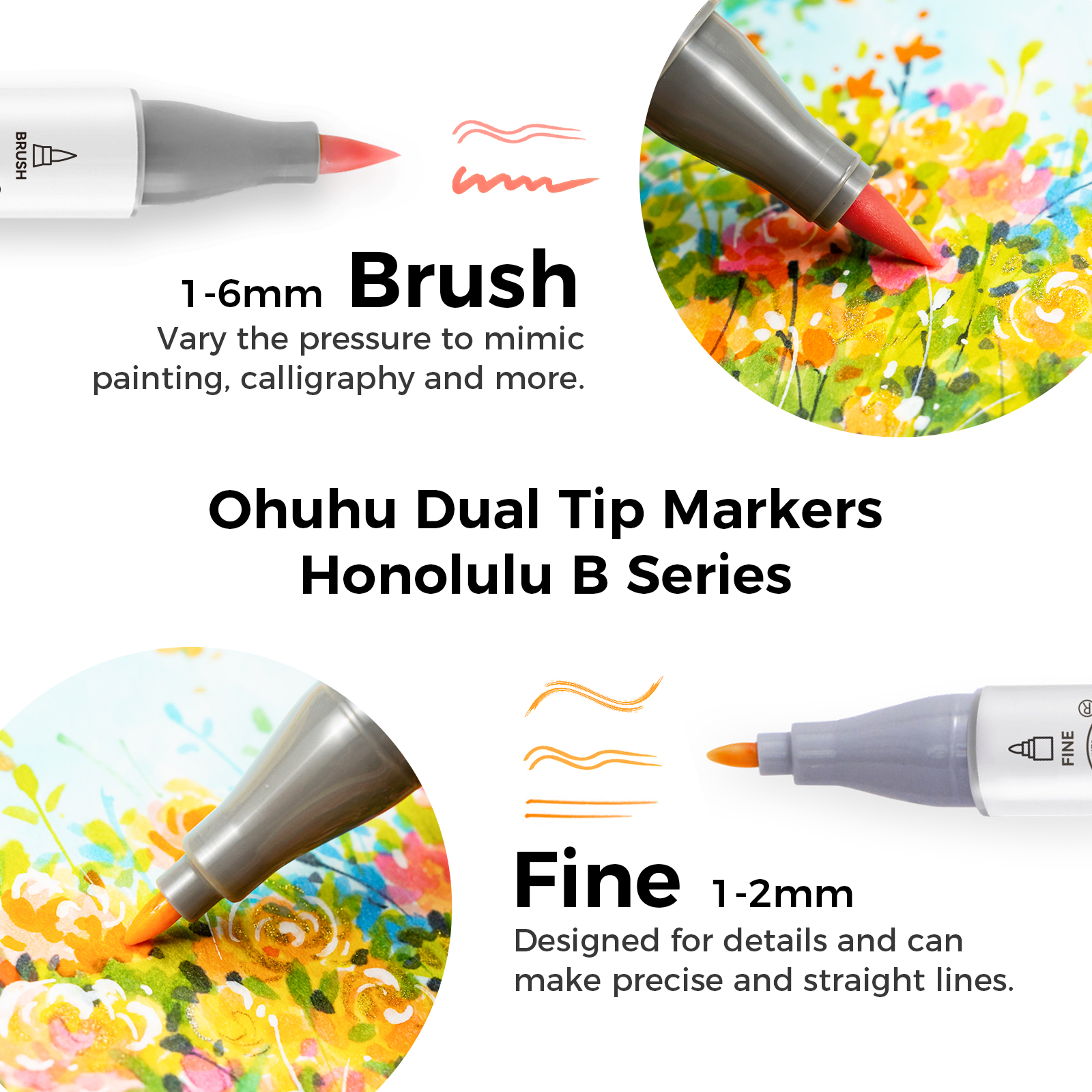Ohuhu Honolulu 48 Mid-tone Colors Dual Tips Alcohol Art Markers (New Color Codes)