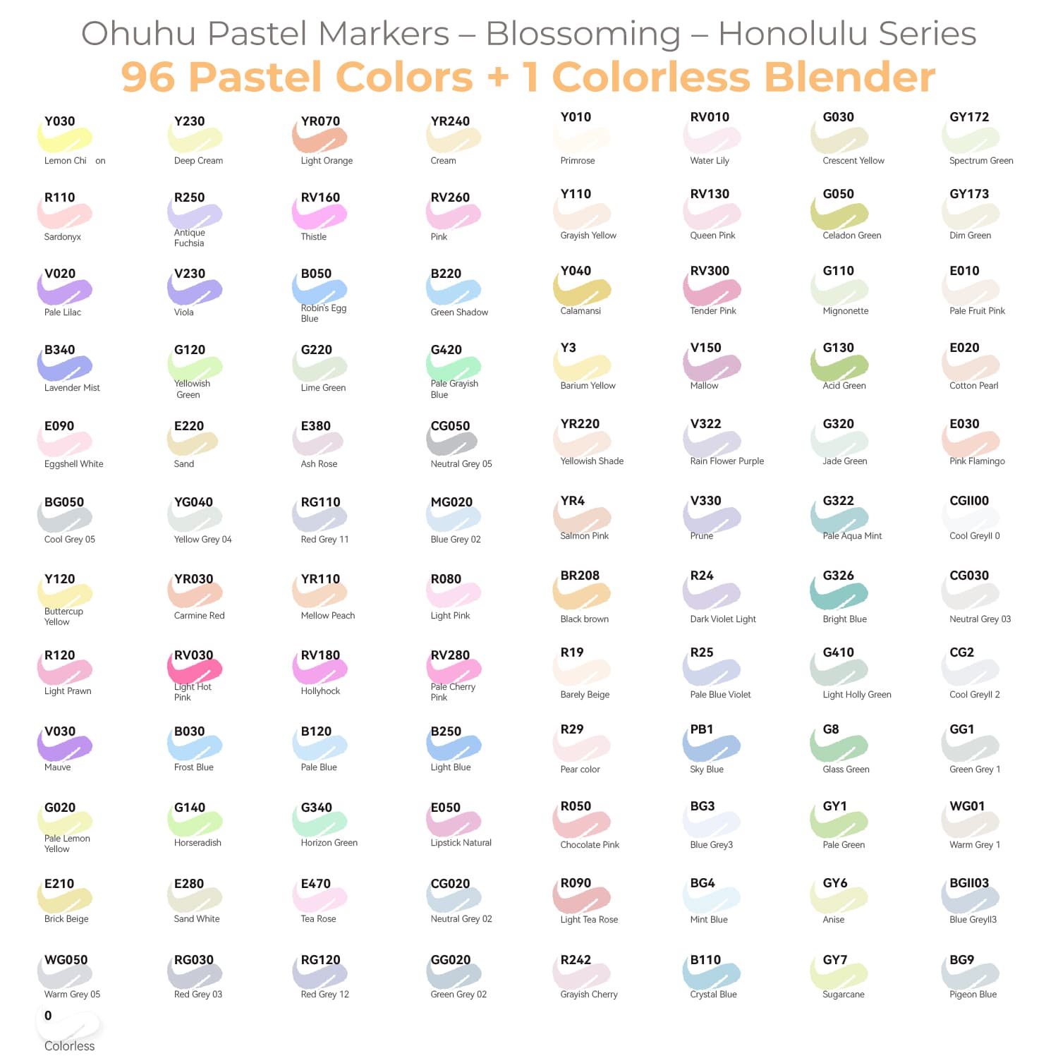 Ohuhu Honolulu 96 Pastel Colors Alcohol Art Markers - Sweetness & Blossoming (Mexico Exclusive)