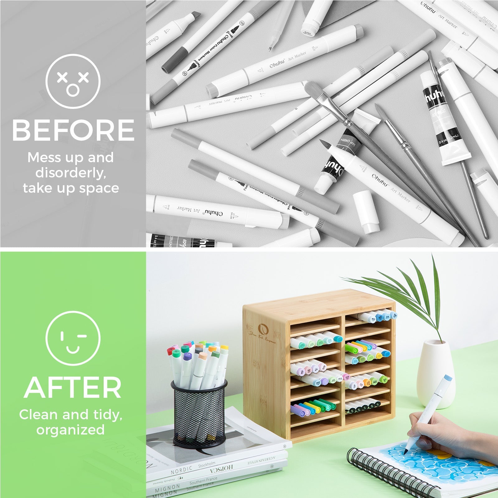 Ohuhu Bamboo Marker Organizer