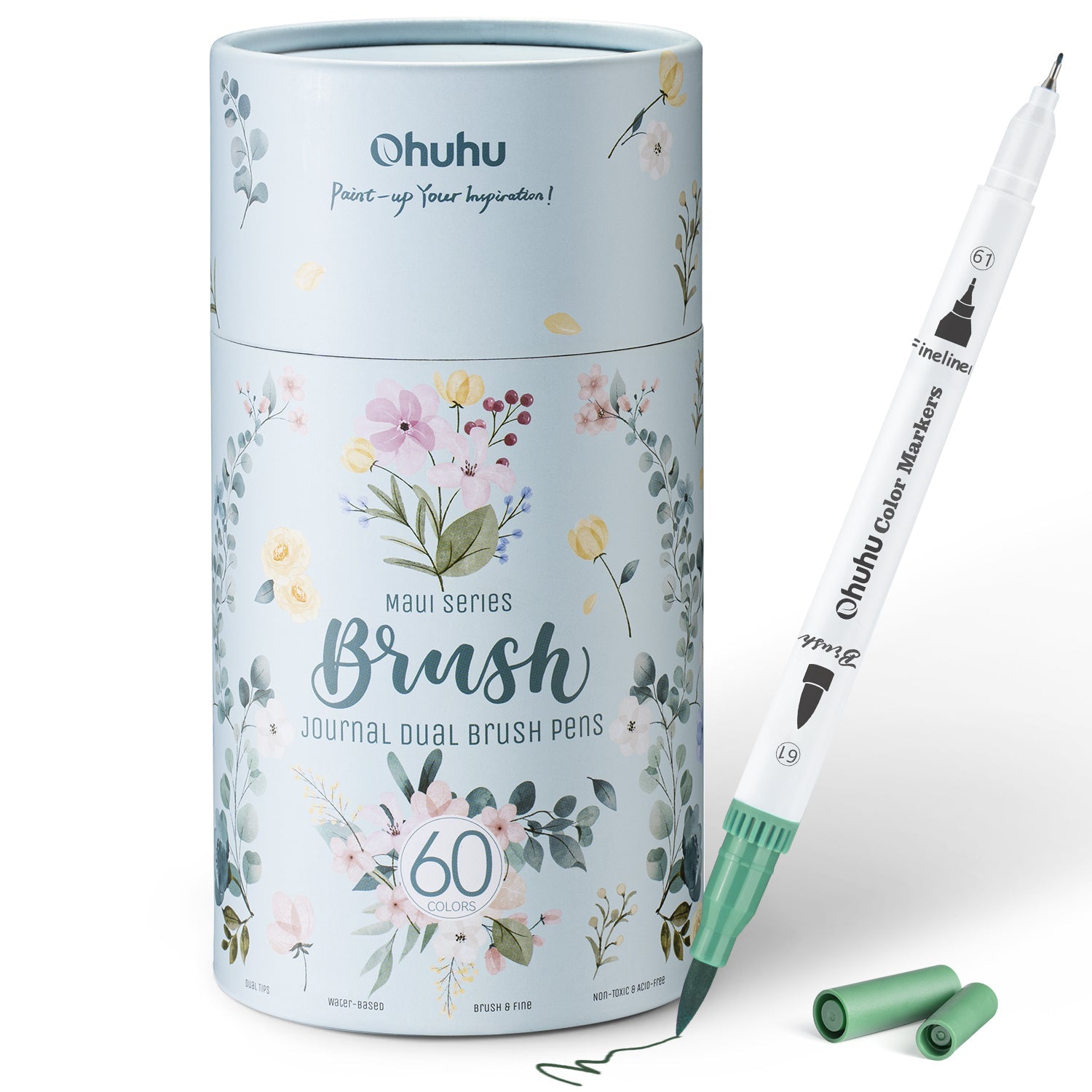 Ohuhu Maui 60 Colors Dual Tips Water Based Art Markers, Brush & Fineliner