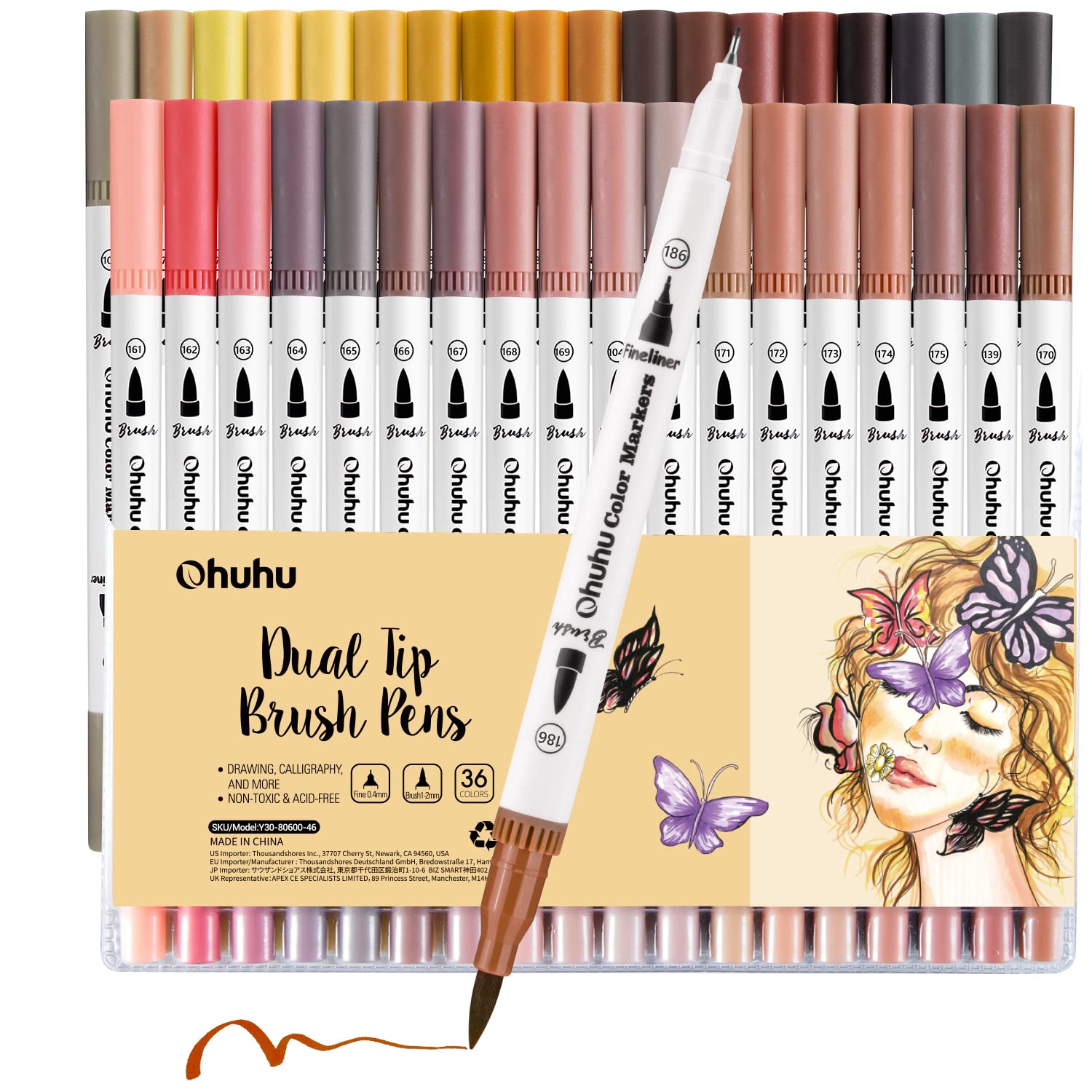 Ohuhu Maui 36 Skin Tone Colors Dual Tips Water Based Art Markers, Brush & Fineliner (US Exclusive)