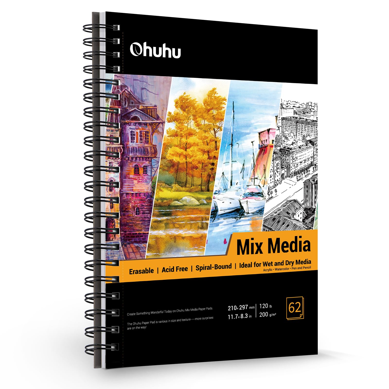 Ohuhu Spiral-Bound Mix Media Pad for Multiple Techniques (Mexico Domestic Shipping)