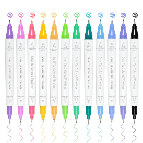 Ohuhu Colored Fineliner & Brush Pens, 12 Colors