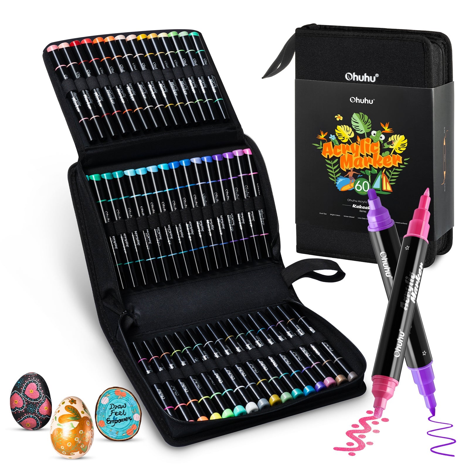 Ohuhu Dual Nib Waterproof Acrylic Pen 30 / 60 / 90 Colors - Kakaako