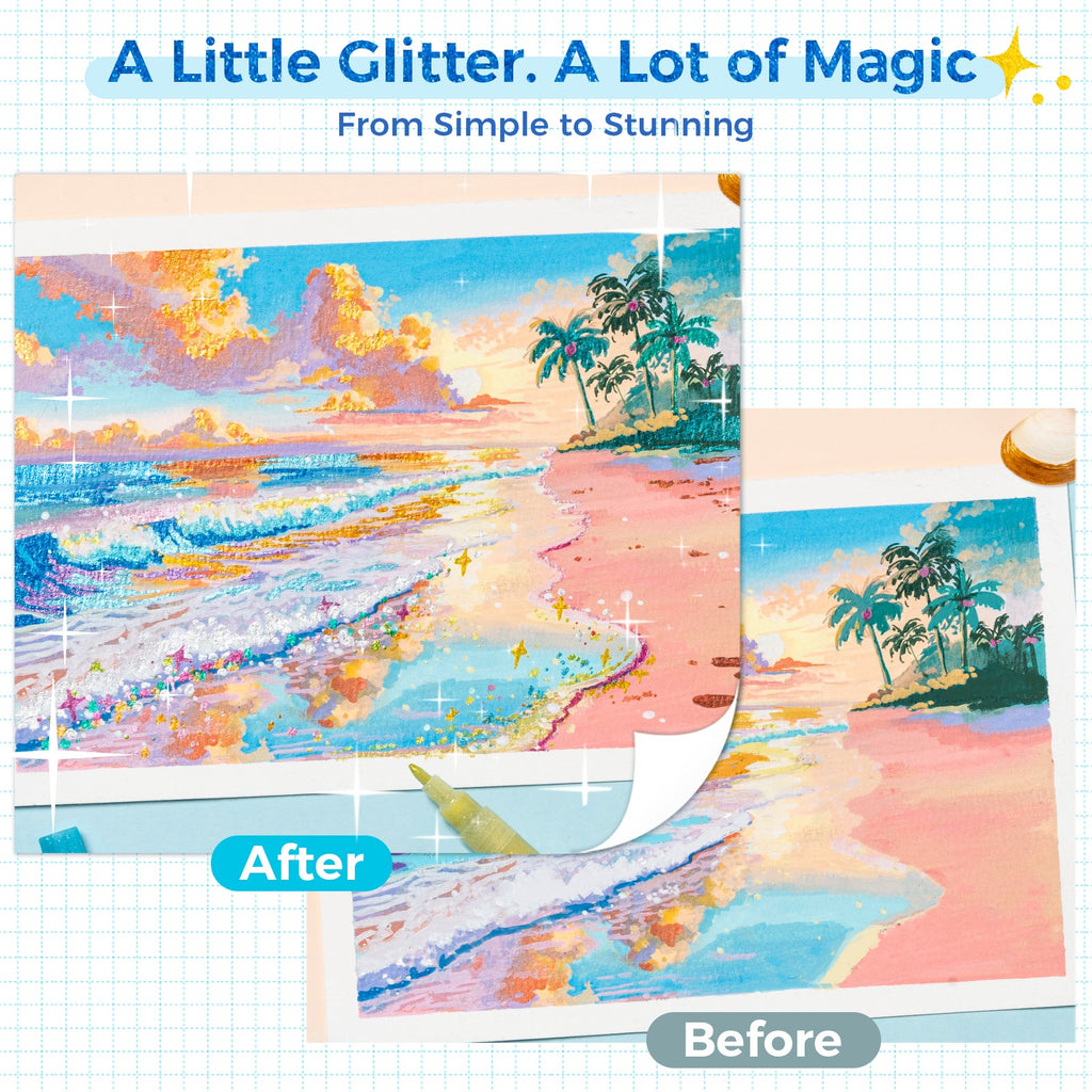 Ohuhu Acrylic Metallic Glitter Markers, 24 Colors - 0.7mm & 3mm Tip Paint Pens