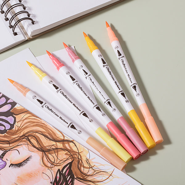 Ohuhu Maui 36 Skin Tone Colors Dual Tips Water Based Art Markers, Brush & Fineliner (Europe Only)