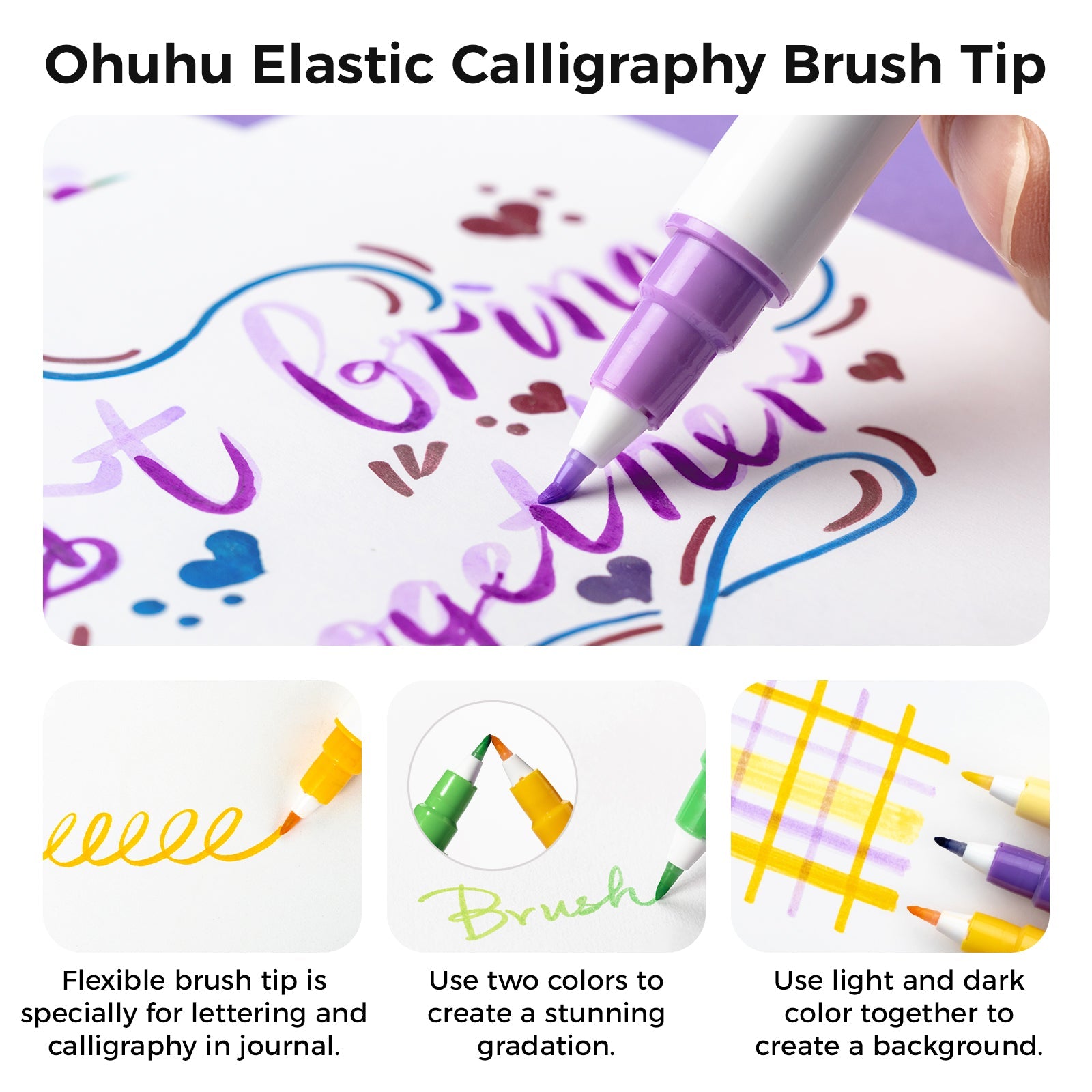 Ohuhu 24 Colors Water-base Calligraphy Brush & Dot Marker Pens