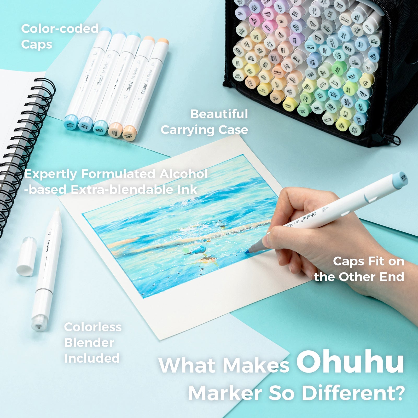 Ohuhu Honolulu 96 Pastel Colors Alcohol Art Markers - Sweetness & Blossoming (Europe Only)