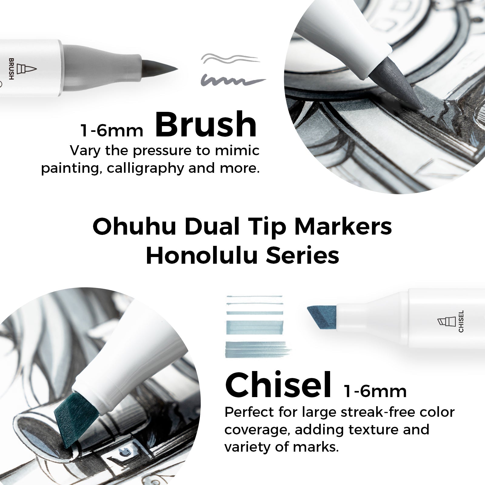 Ohuhu Honolulu 36 Gray Tone Colors Dual Tips Alcohol Art Markers (New Color Codes)