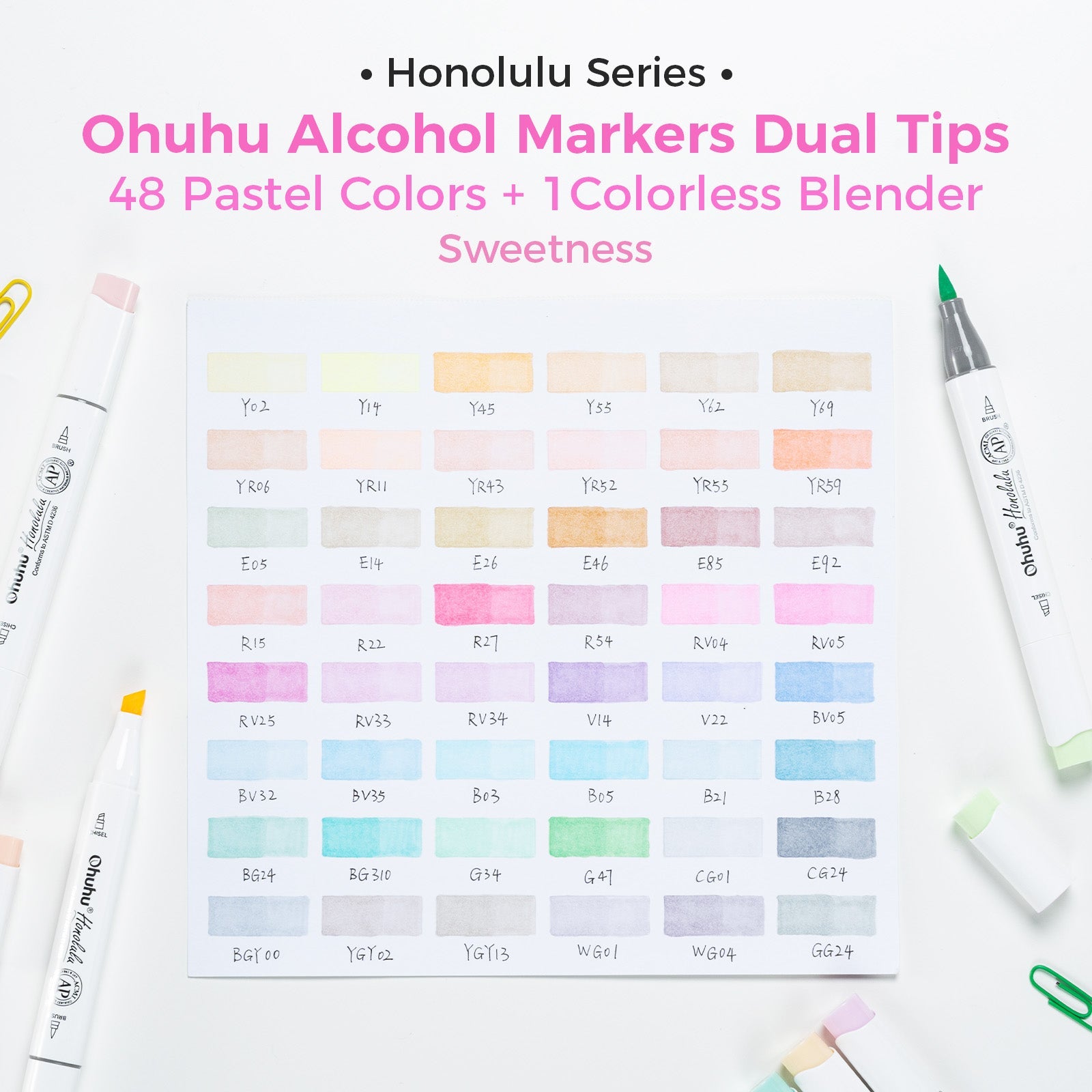 Ohuhu Honolulu 48 Pastel Colors Dual Tips Alcohol Art Markers (Australia Domestic Shipping)
