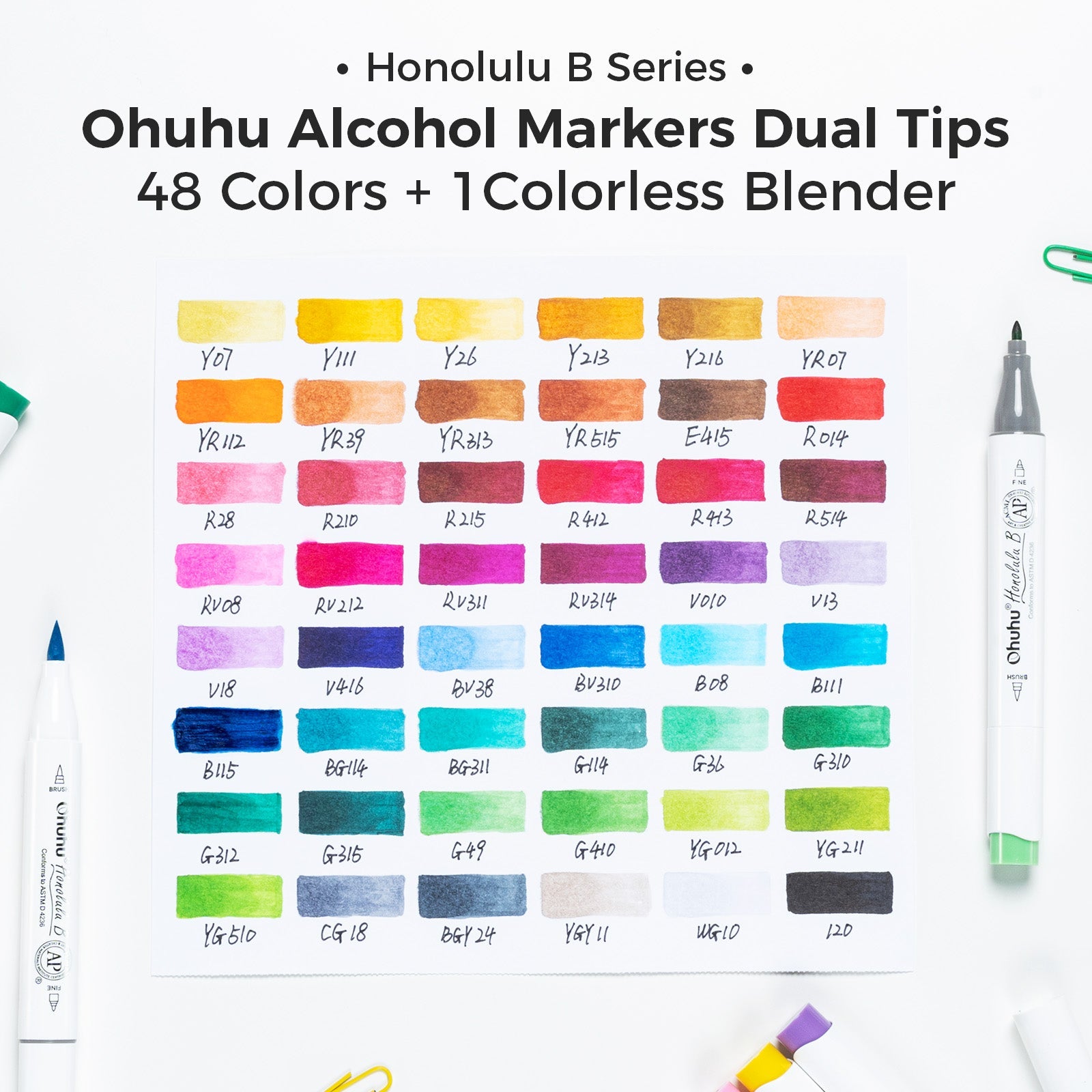 Ohuhu Honolulu 48 Colors Dual Tips Alcohol Art Markers (Ships from Asia Warehouse)