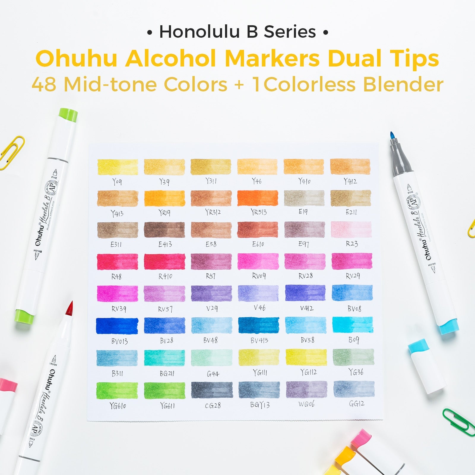 Ohuhu Honolulu 48 Mid-tone Colors Dual Tips Alcohol Art Markers (Australia Domestic Shipping)