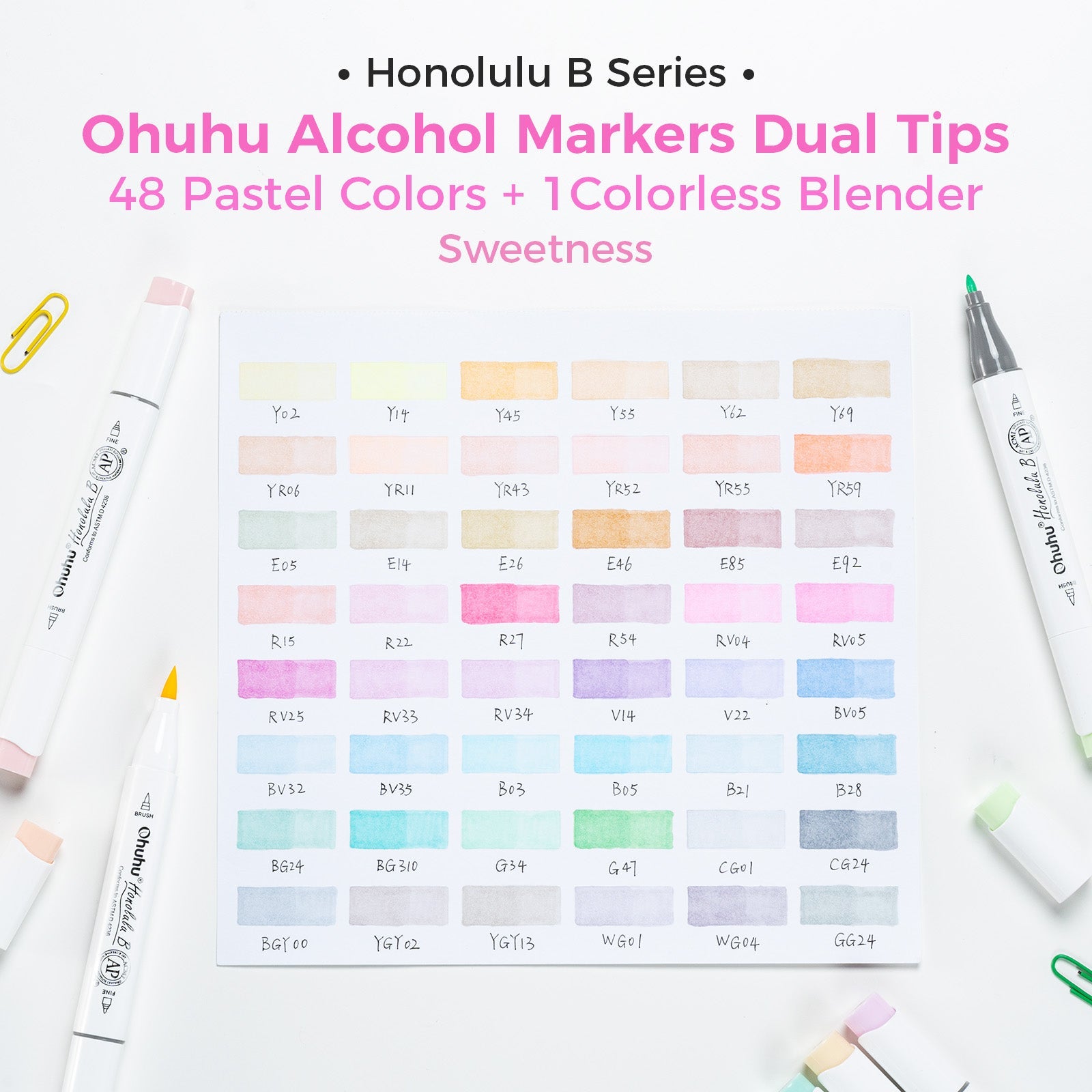 Ohuhu Honolulu 48 Pastel Colors Dual Tips Alcohol Art Markers (Australia Domestic Shipping)