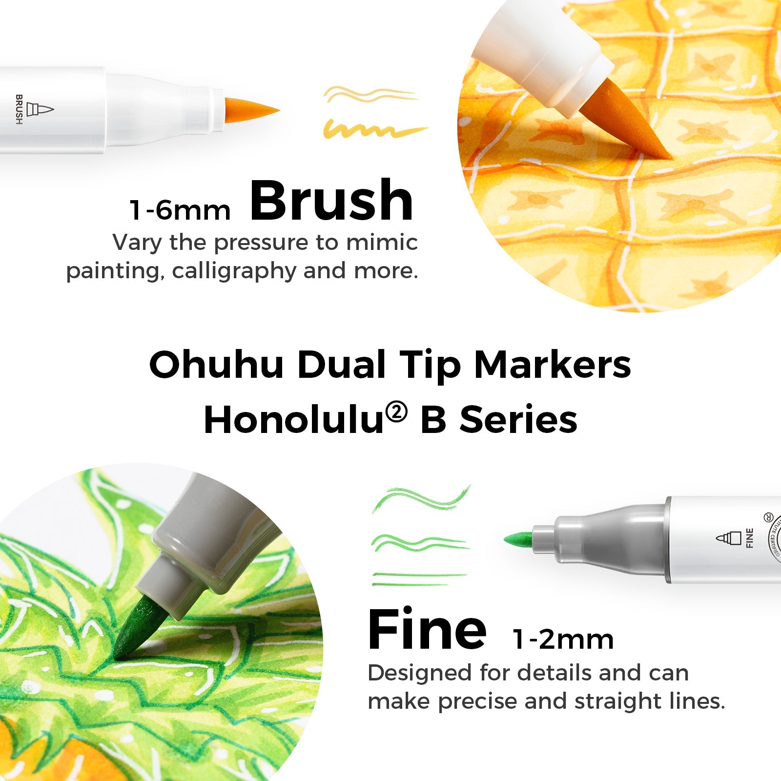 Ohuhu Honolulu² 48 Basic Colors Dual Tips Alcohol Art Markers