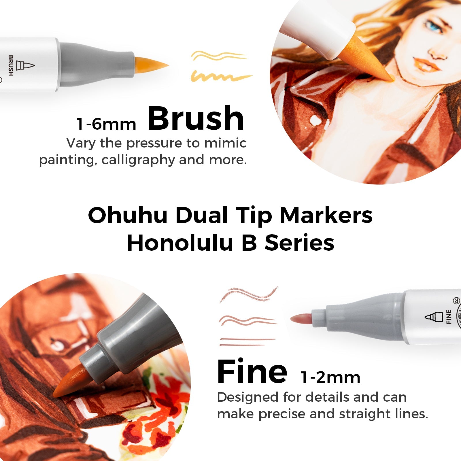 Ohuhu Honolulu 24 Skin Tone Colors Dual Tips Alcohol Art Markers(Ships from Asia Warehouse)