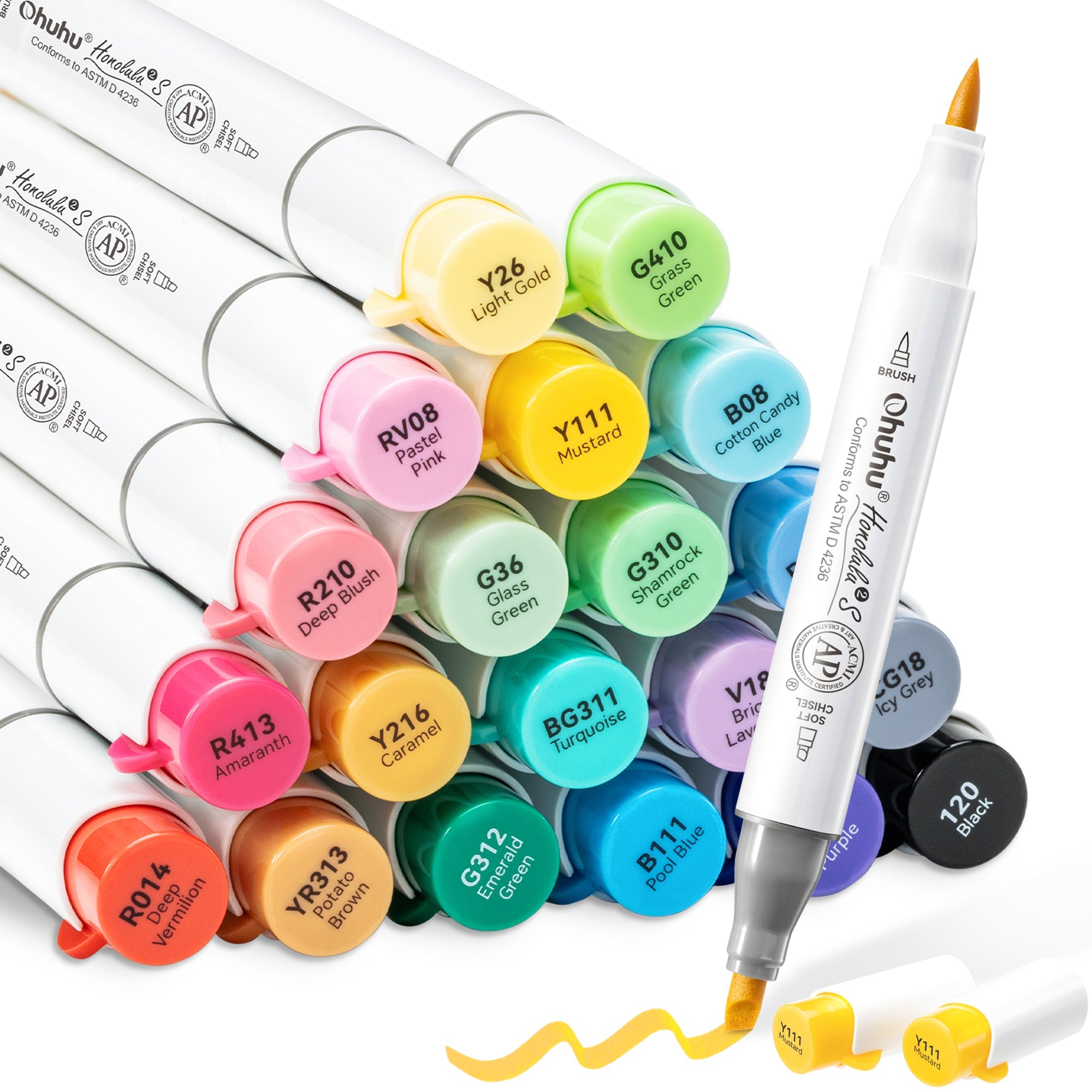 Ohuhu Honolulu² S 24 Basic Colors Dual Soft Tips Alcohol Art Markers, Brush & Soft Chisel