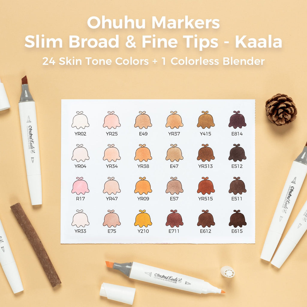 Ohuhu Kaala Four Tones Slim Broad and Fine Dual Tips Alcohol Art Markers (Canada Domestic Shipping)