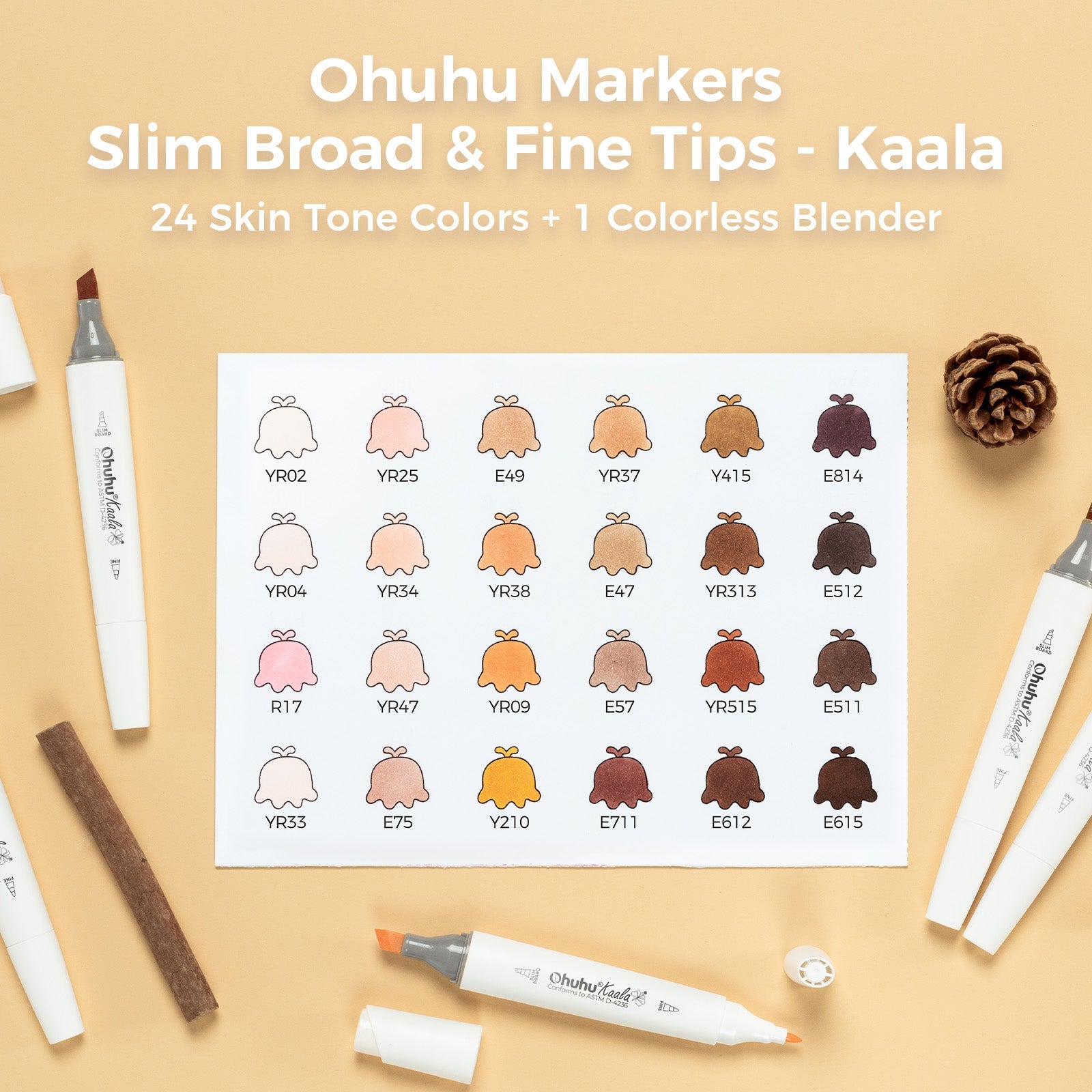 Ohuhu Kaala Four Tones Slim Broad and Fine Dual Tips Alcohol Art Markers (Canada Domestic Shipping)
