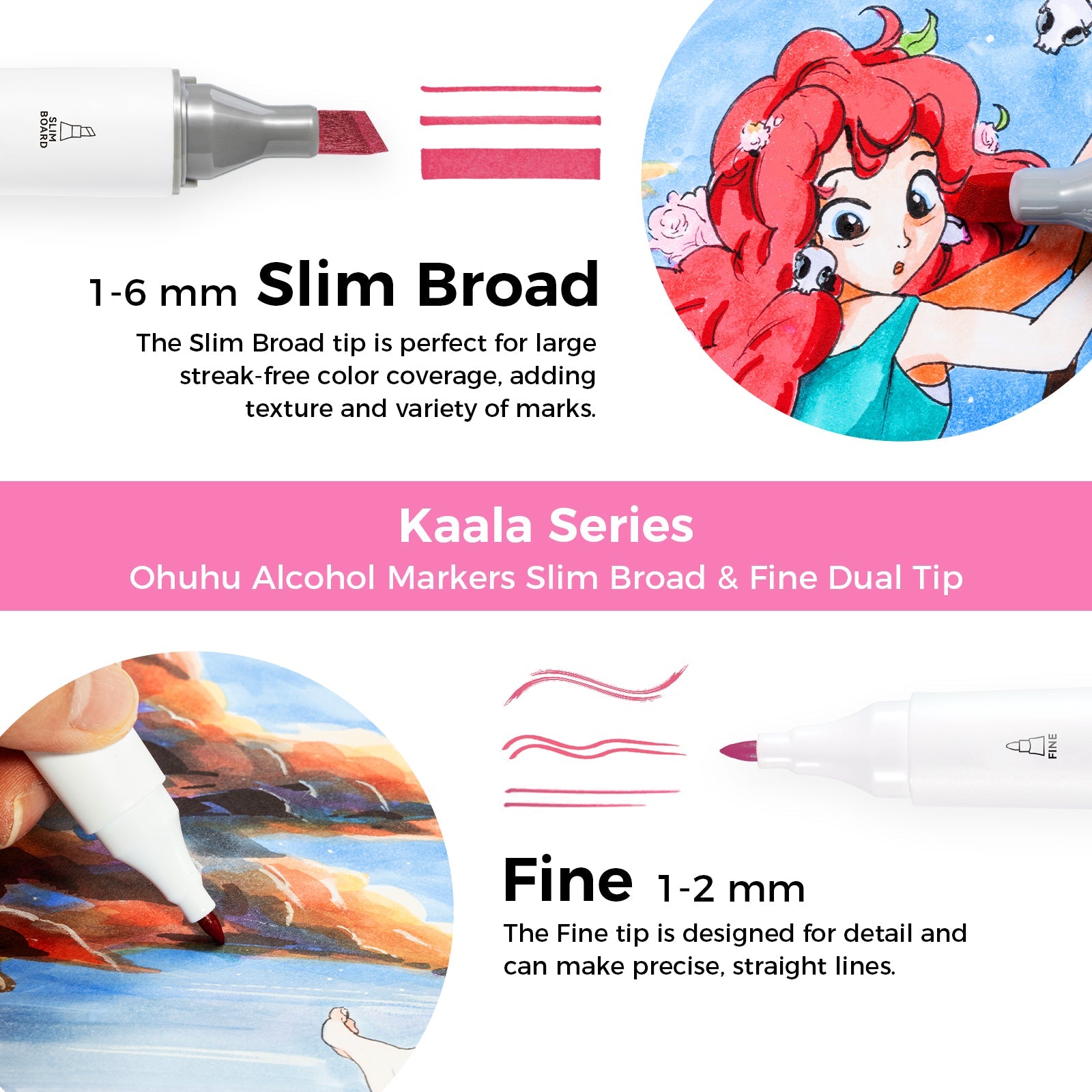 Ohuhu Kaala Four Tones Slim Broad and Fine Dual Tips Alcohol Art Markers (Europe Only)