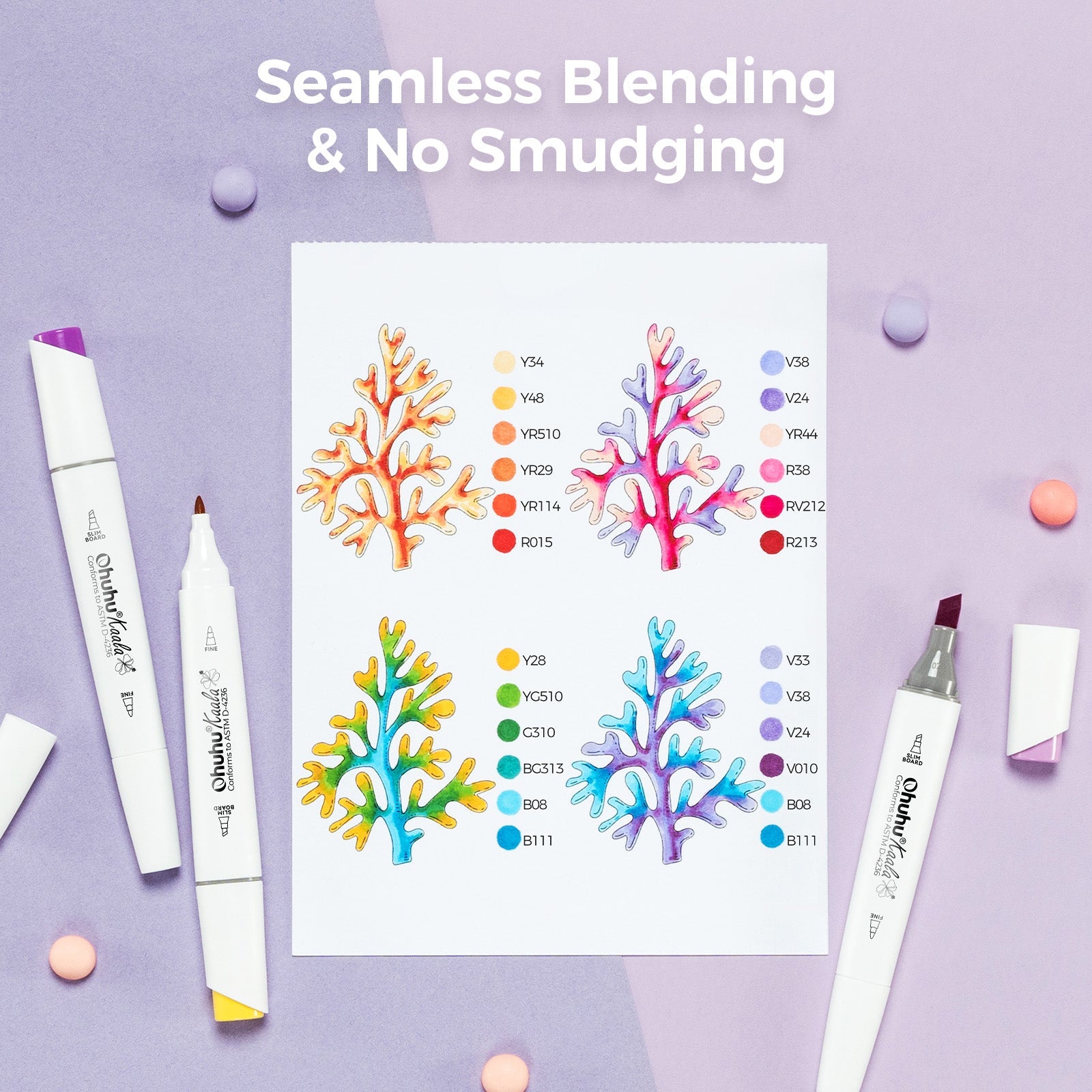 Ohuhu Kaala Four Tones Slim Broad and Fine Dual Tips Alcohol Art Markers (Europe Only)