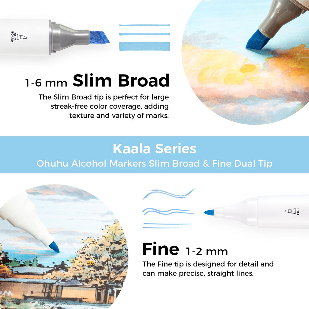 Ohuhu Kaala Four Tones Slim Broad and Fine Dual Tips Alcohol Art Markers (Canada Domestic Shipping)