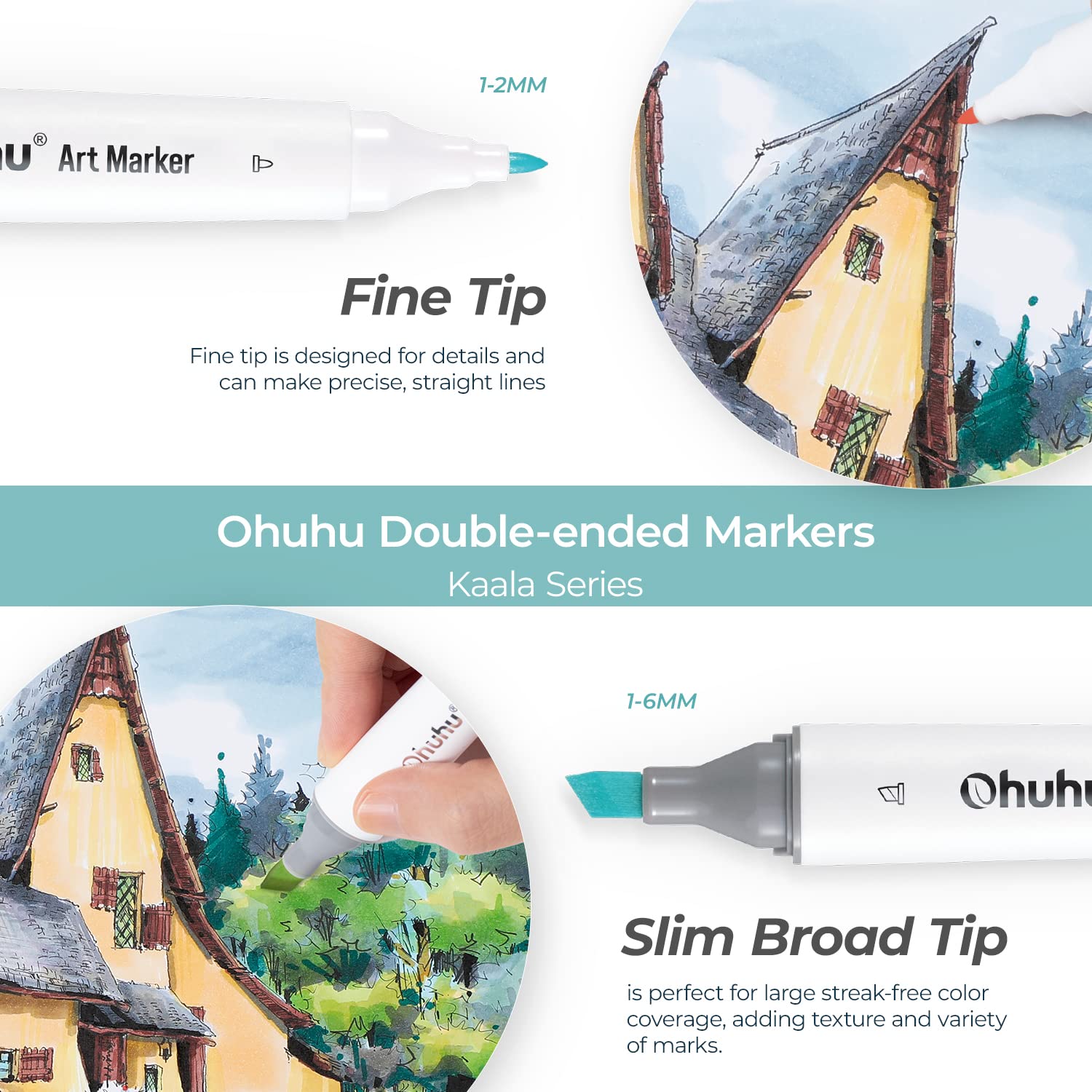 Ohuhu Kaala Dual Tips Alcohol Art Markers- 60 Colors Landscape Tone