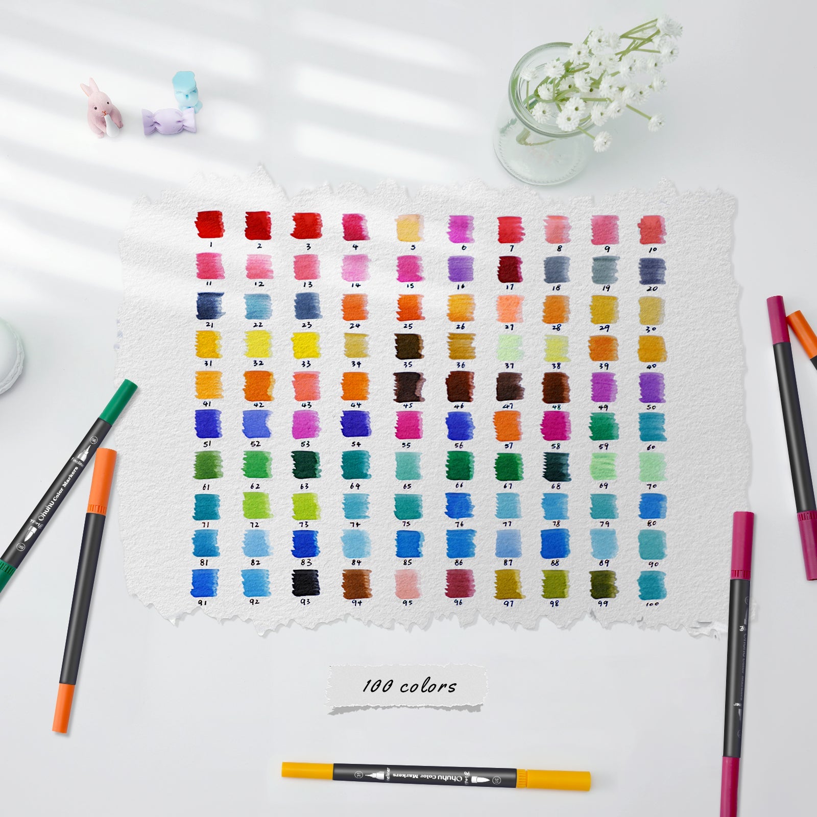 Ohuhu Maui 100 Colors Dual Tips Water Based Art Markers, Brush & Fineliner