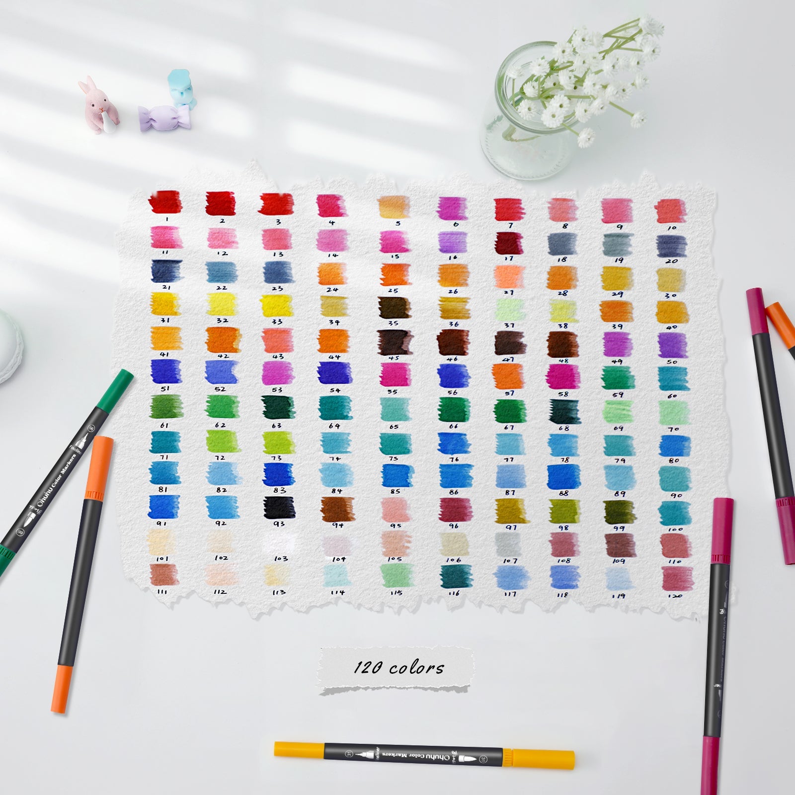 Ohuhu Maui 120 Colors Dual Tips Water Based Art Markers, Brush & Fineliner