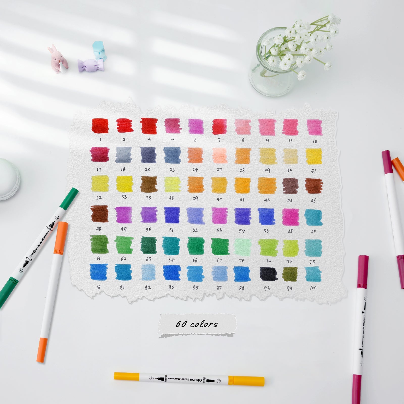 Ohuhu Maui 60 Colors Dual Tips Water Based Art Markers, Brush & Fineliner
