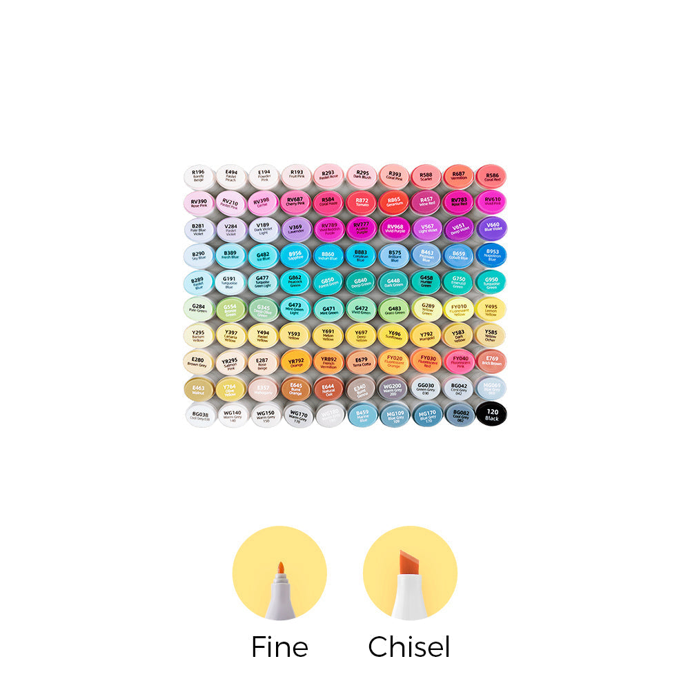 Ohuhu Oahu 100 Colors Dual Tips Alcohol Art Markers, Fine & Chisel (Mexico Exclusive)