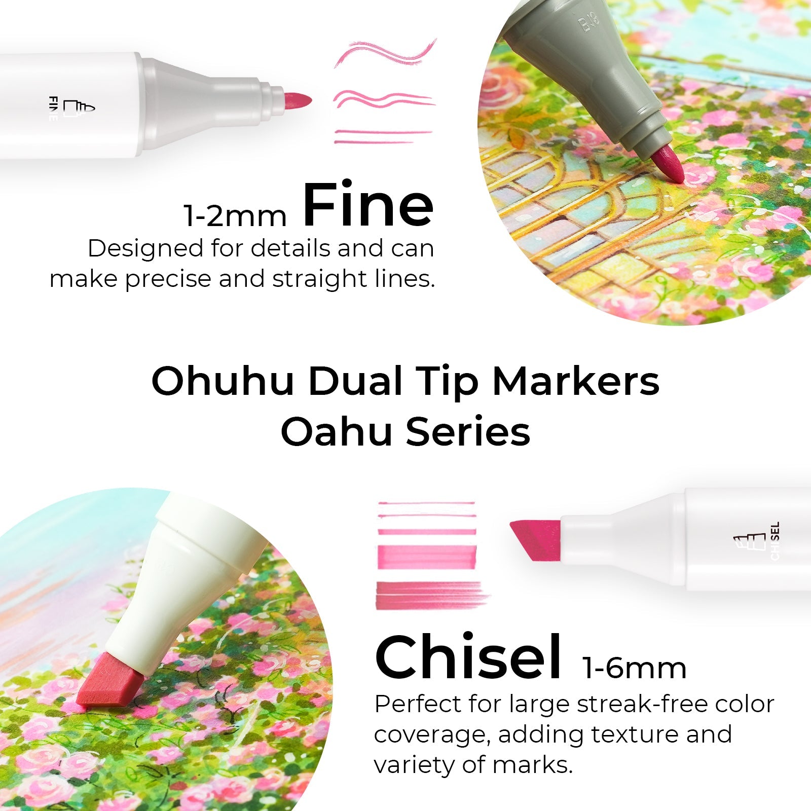 Ohuhu Oahu 48 Pastel Colors Dual Tips Alcohol Art Markers, Fine & Chisel (US Exclusive)