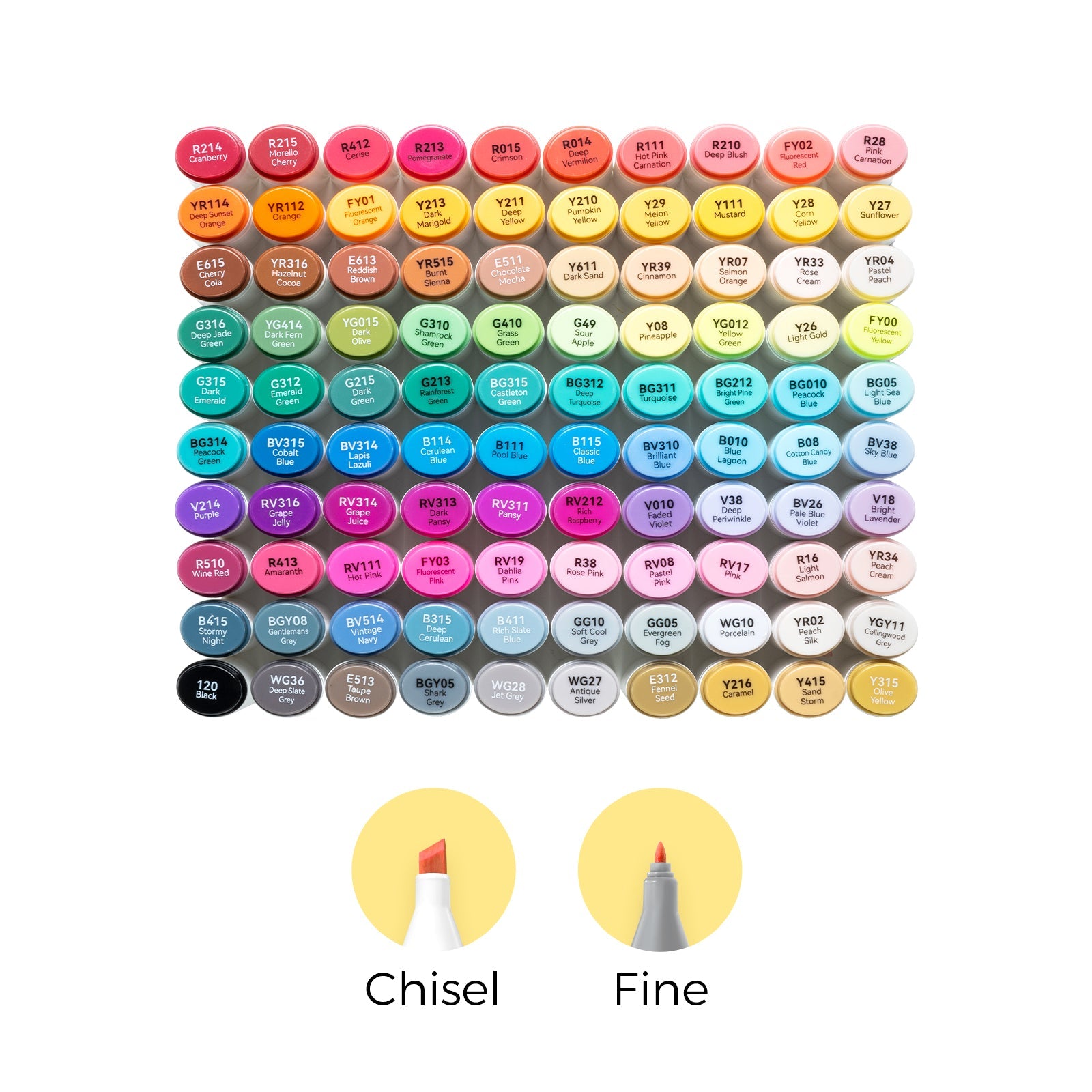 Ohuhu Oahu 100 Colors Dual Tips Alcohol Art Markers, Fine & Chisel (Ships from Asia Warehouse)
