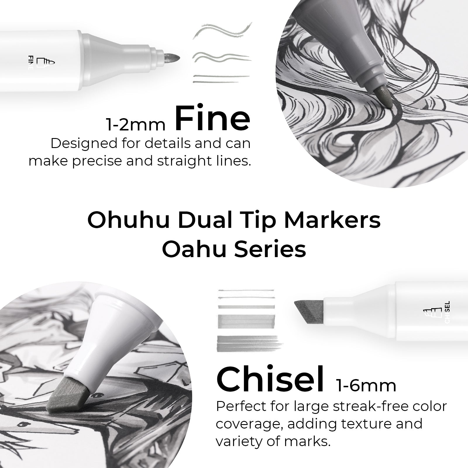 Ohuhu Oahu 36 Gray Tone Colors Dual Tips Alcohol Art Markers Set, Fine & Chisel (Ships from Asia Warehouse)