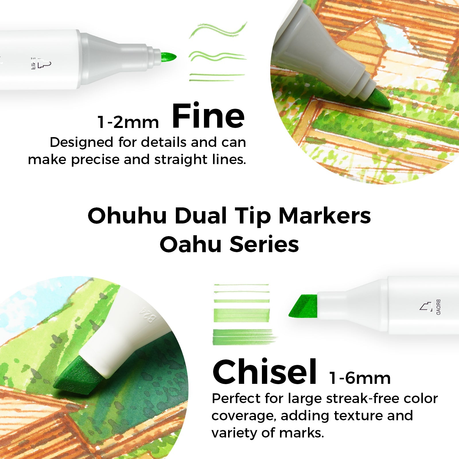 Ohuhu Oahu 80 Colors Dual Tips Alcohol Art Markers, Fine & Chisel (Mexico Domestic Shipping)
