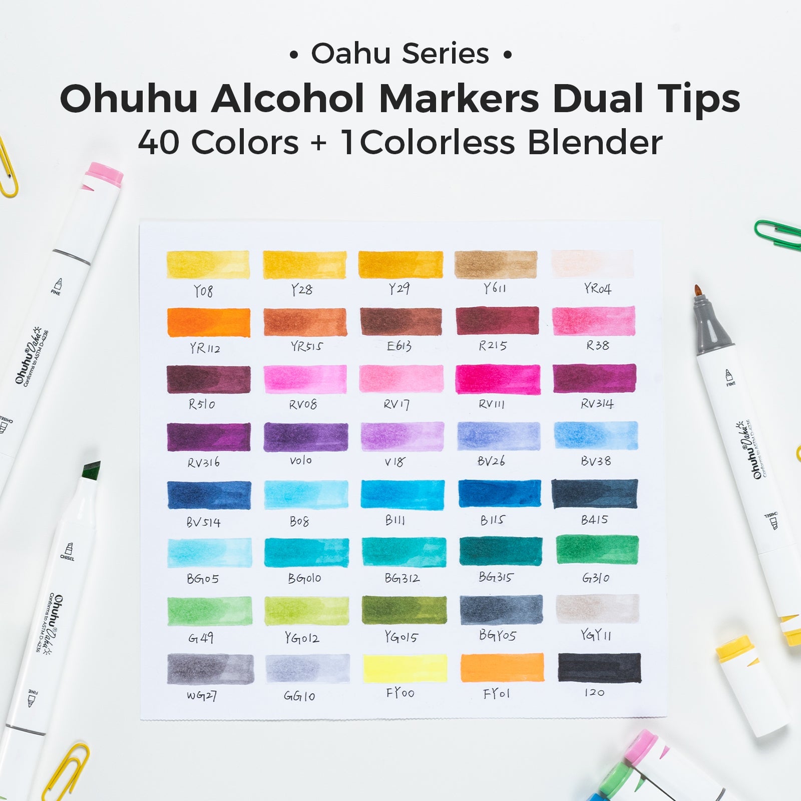 Ohuhu Oahu 40 Colors Dual Tips Alcohol Art Markers, Fine & Chisel (Ships from Asia Warehouse)