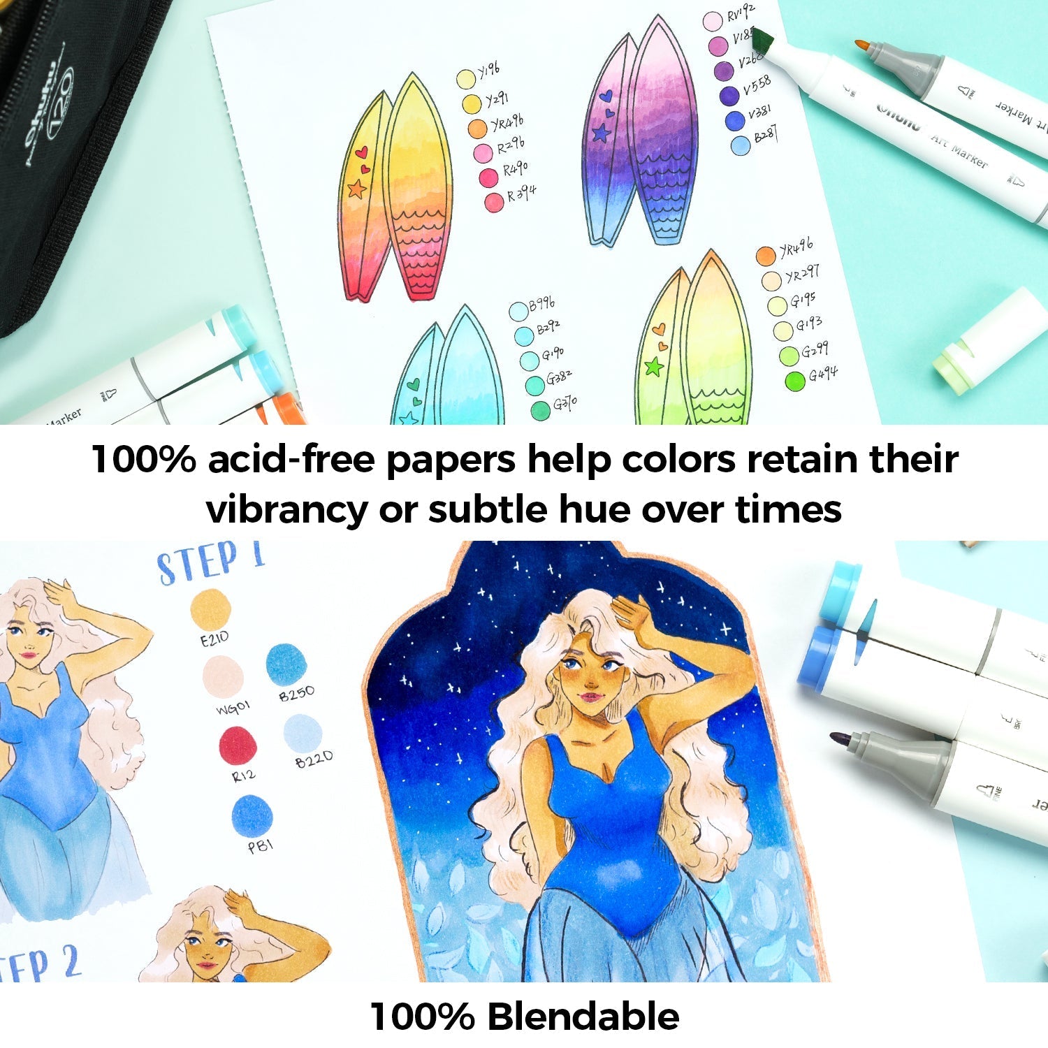 Ohuhu Bleedproof Double-Sided Marker Pad, Spiral-Bound (Mexico Domestic Shipping)