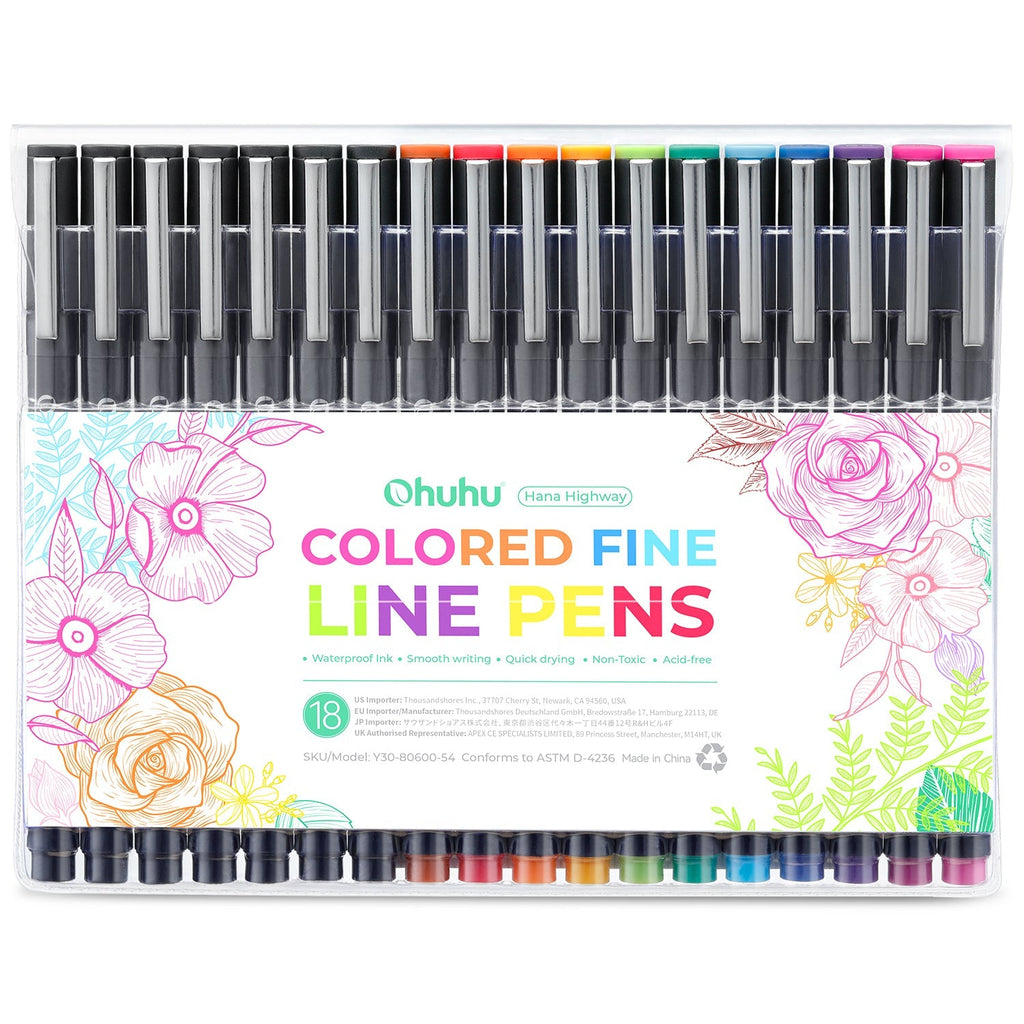 Ohuhu Hana Highway Fineliner Drawing Pens,18 Pack (Canada Domestic Shipping)